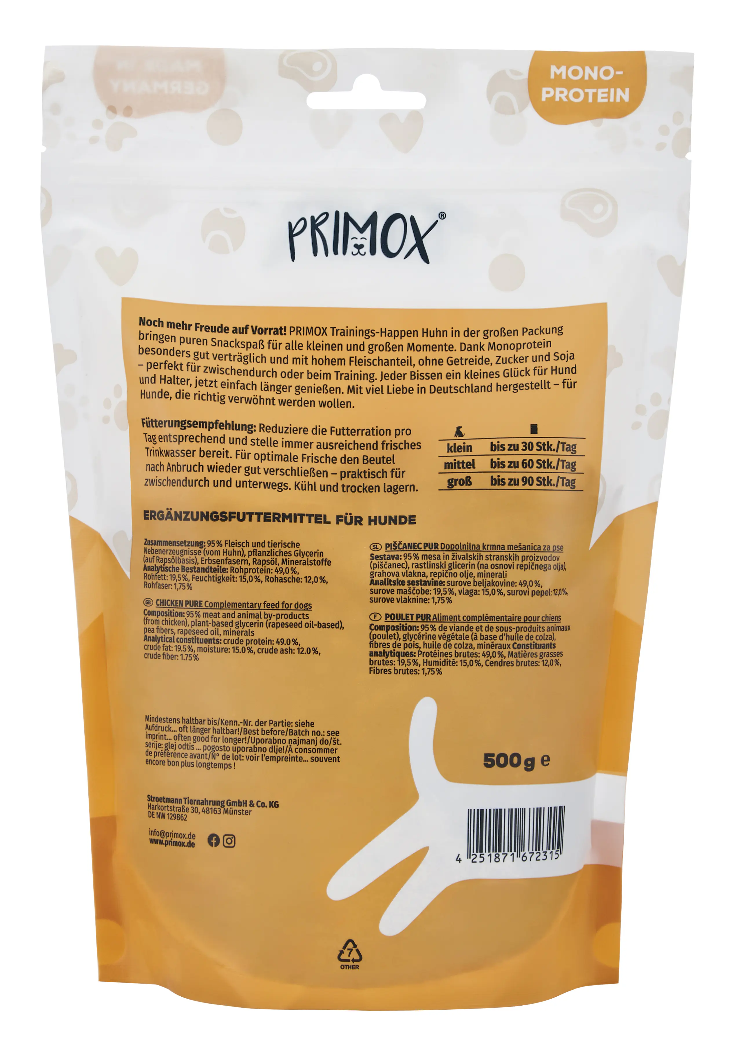 Primox Hundeleckerli Snack getreidefrei 500 g Huhn