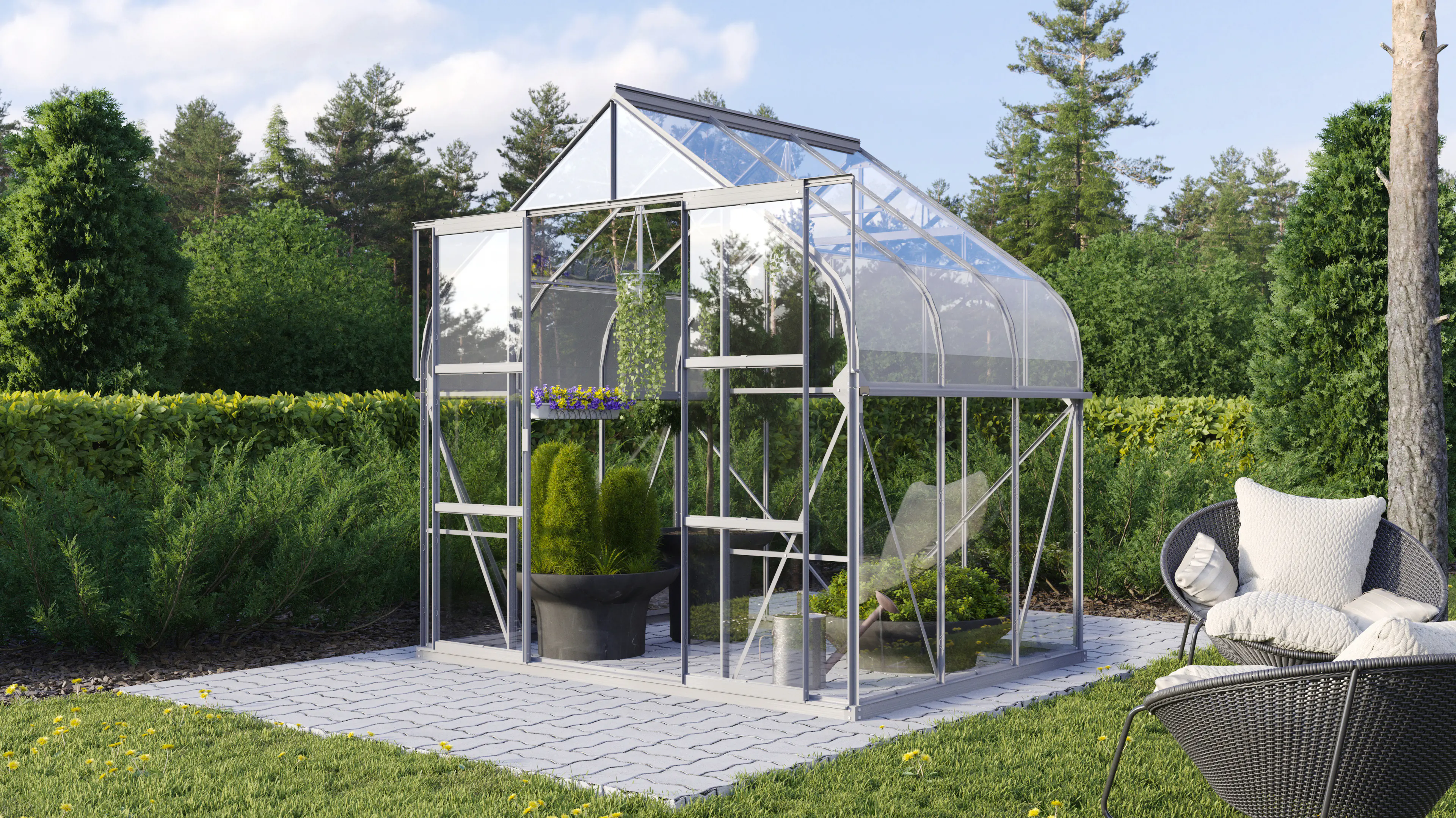 Vitavia Gewächshaus-Set-Set Dione 5000 ESG 3 mm alu 254 x 192 cm