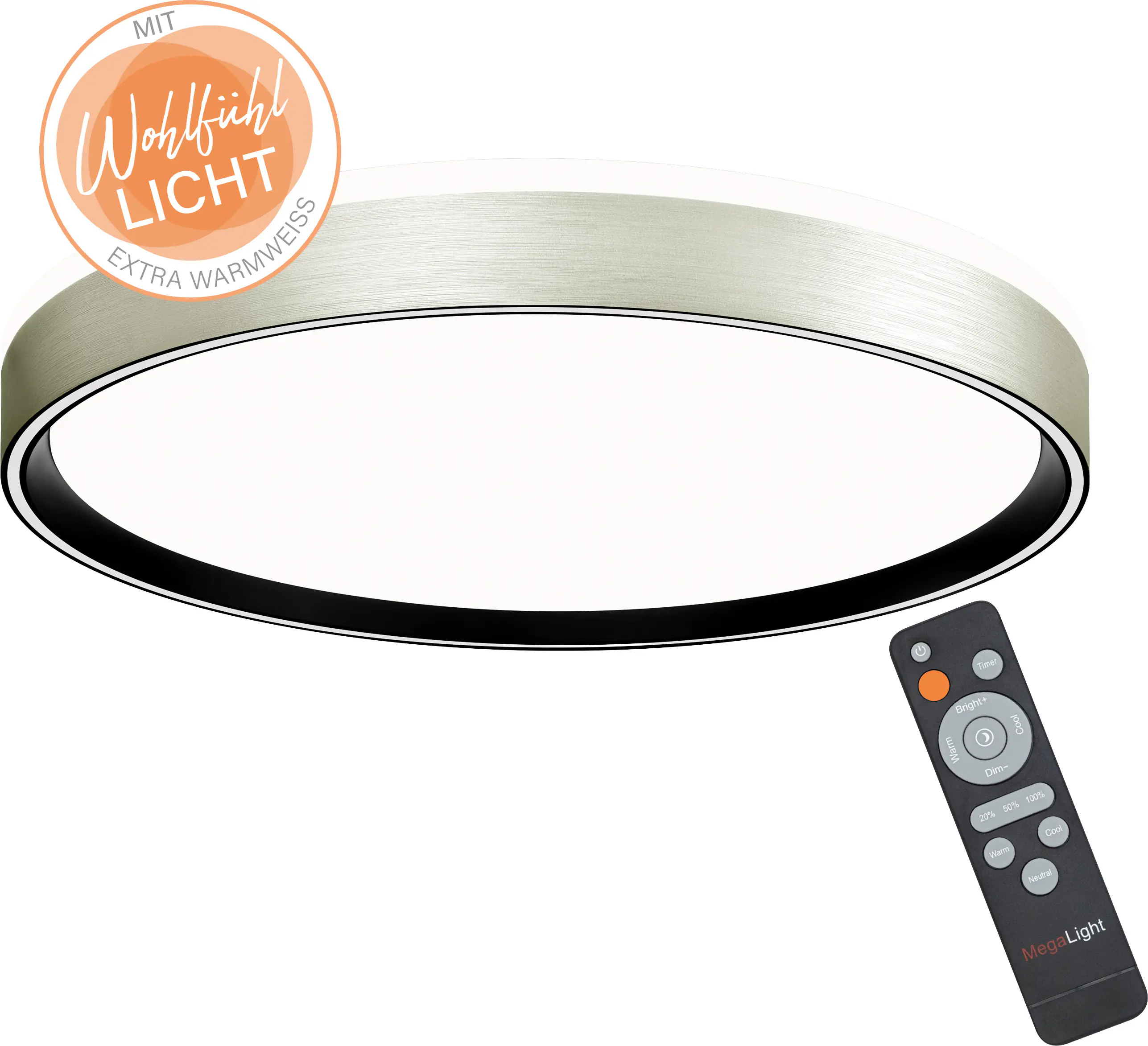 MegaLight LED-Deckenleuchte Shining Pluto Alu Ø48 cm dimmbar