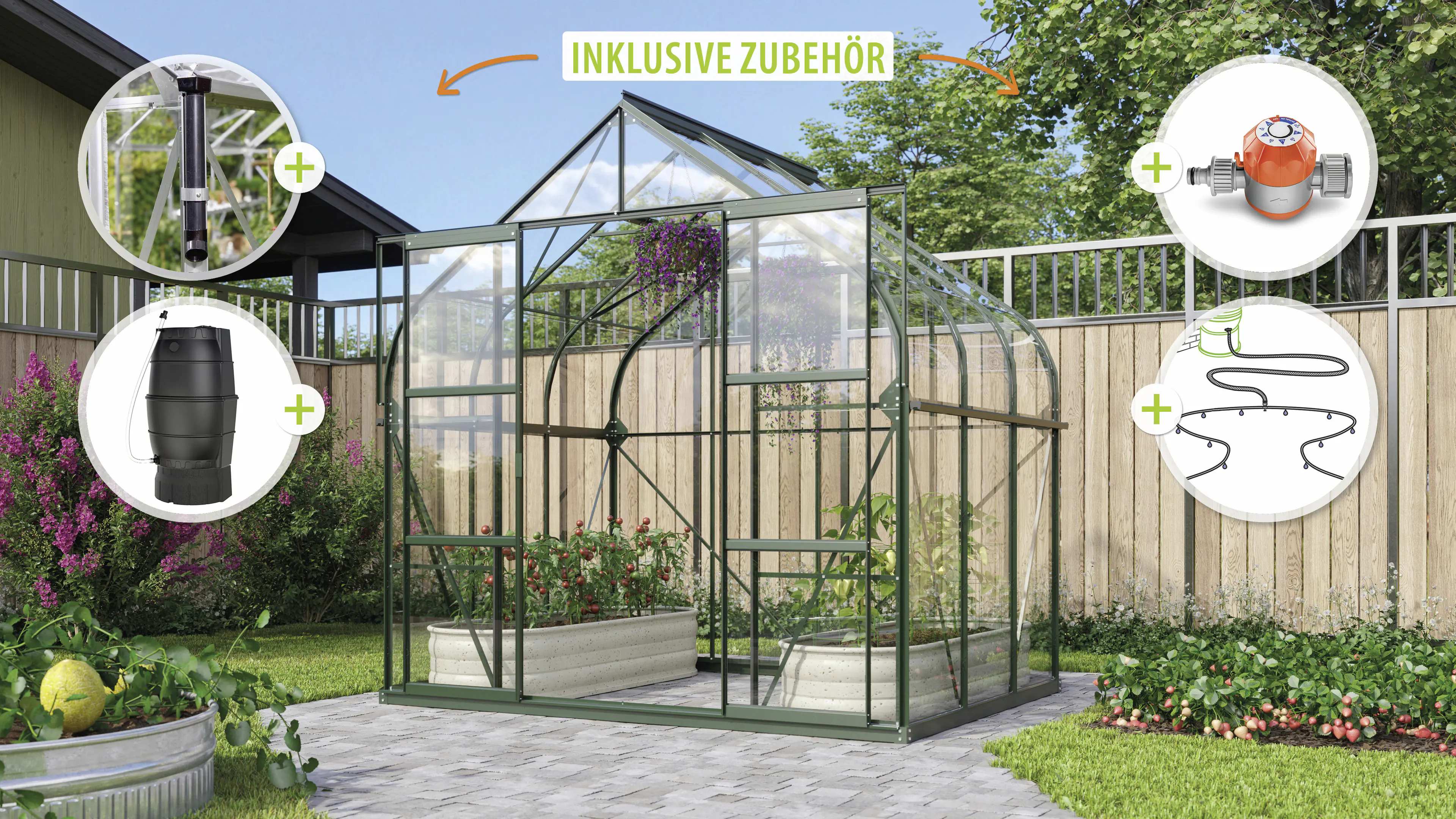 Vitavia Gewächshaus-Set-Set Dione 5000 ESG 3 mm smaragd 254 x 192 cm