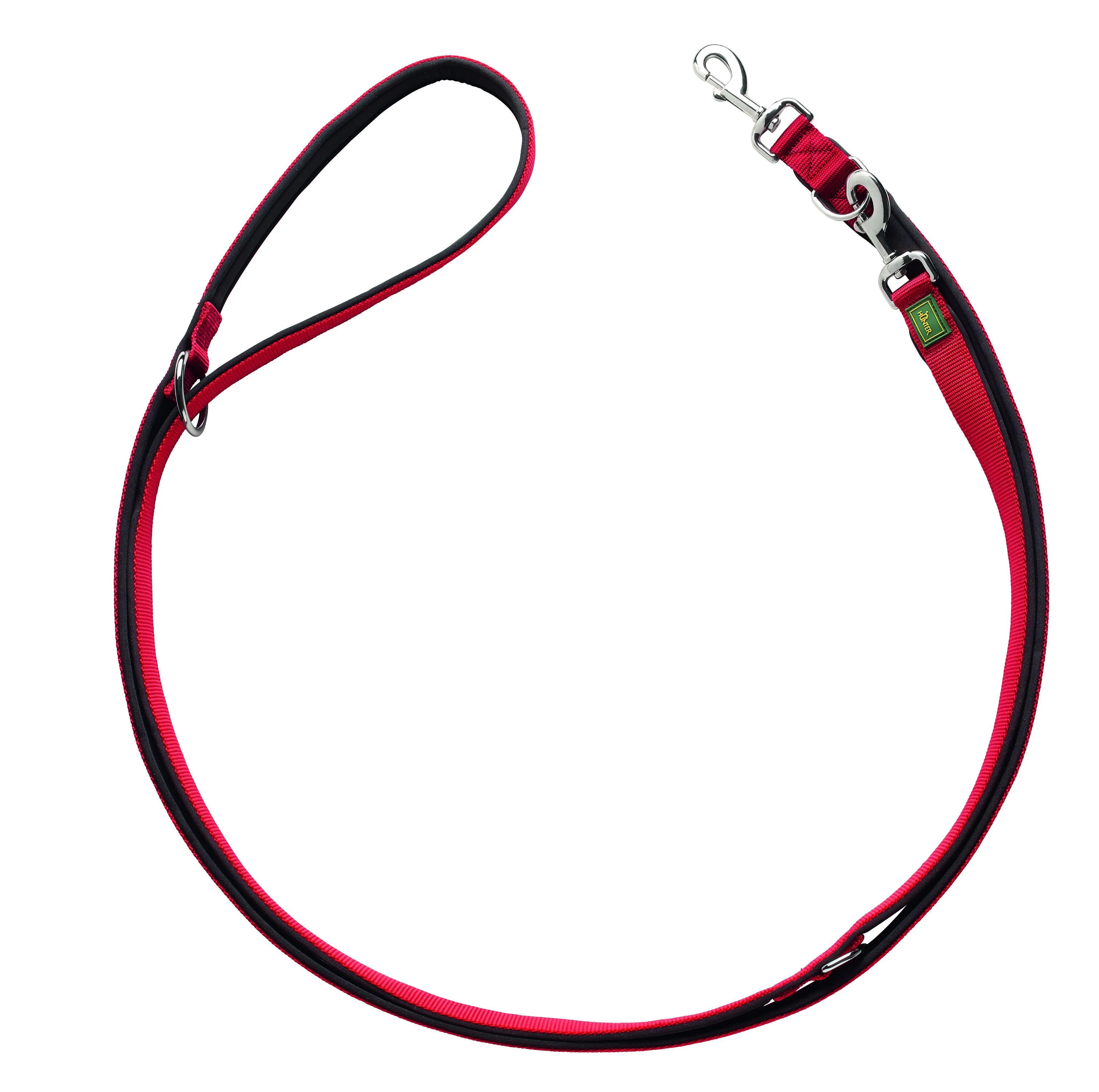 Hunter Hundeleine Führleine verstellbar Neopren 3 m x 1,5 cm rot/schwarz