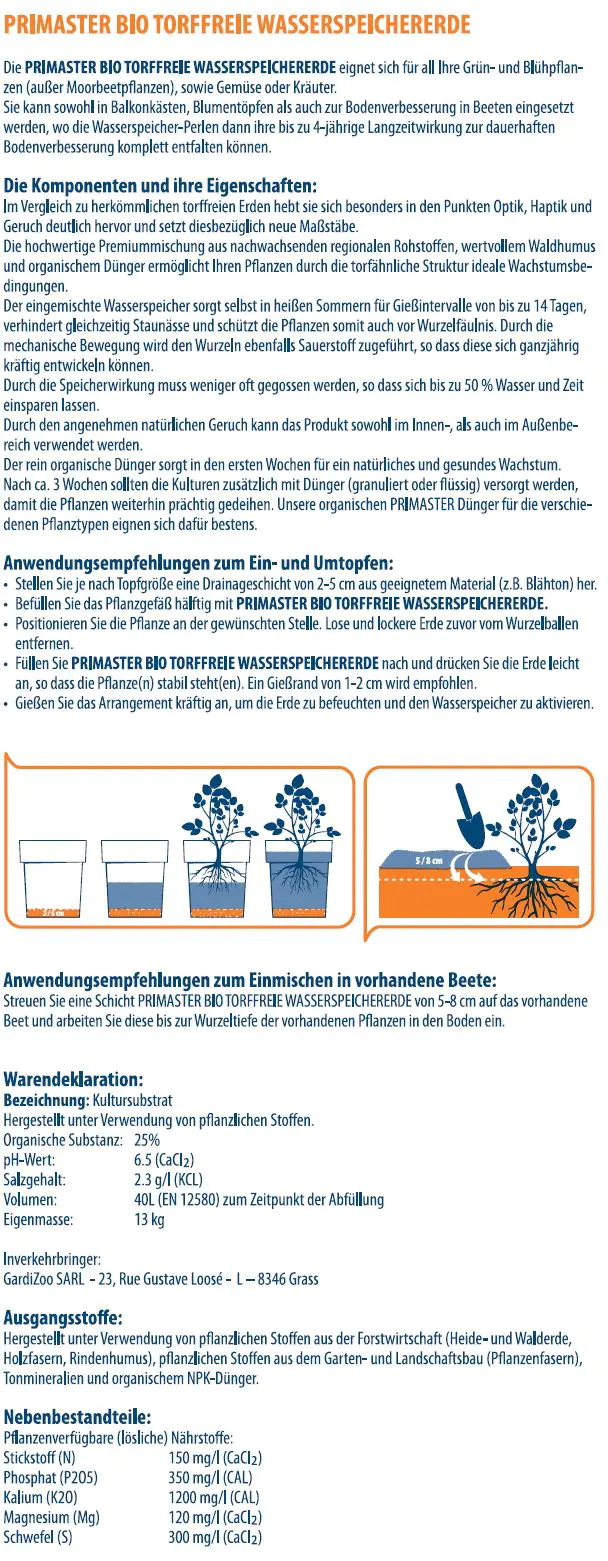 Primaster Bio torffreie Wasserspeichererde 40 L Primaster Bio torffreie Wasserspeichererde 40 L