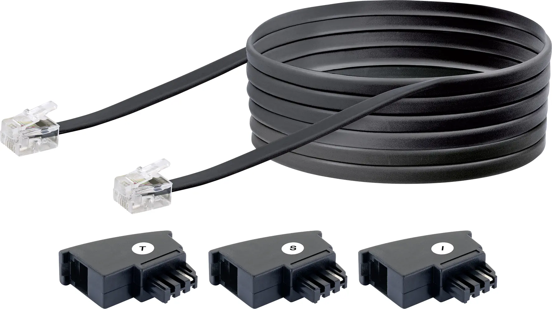 Schwaiger Telefon Anschlusskabel TAL6310 533 TAE (F) RJ11 schwarz, 10,0m, 3x TAE (F) / 1x RJ11