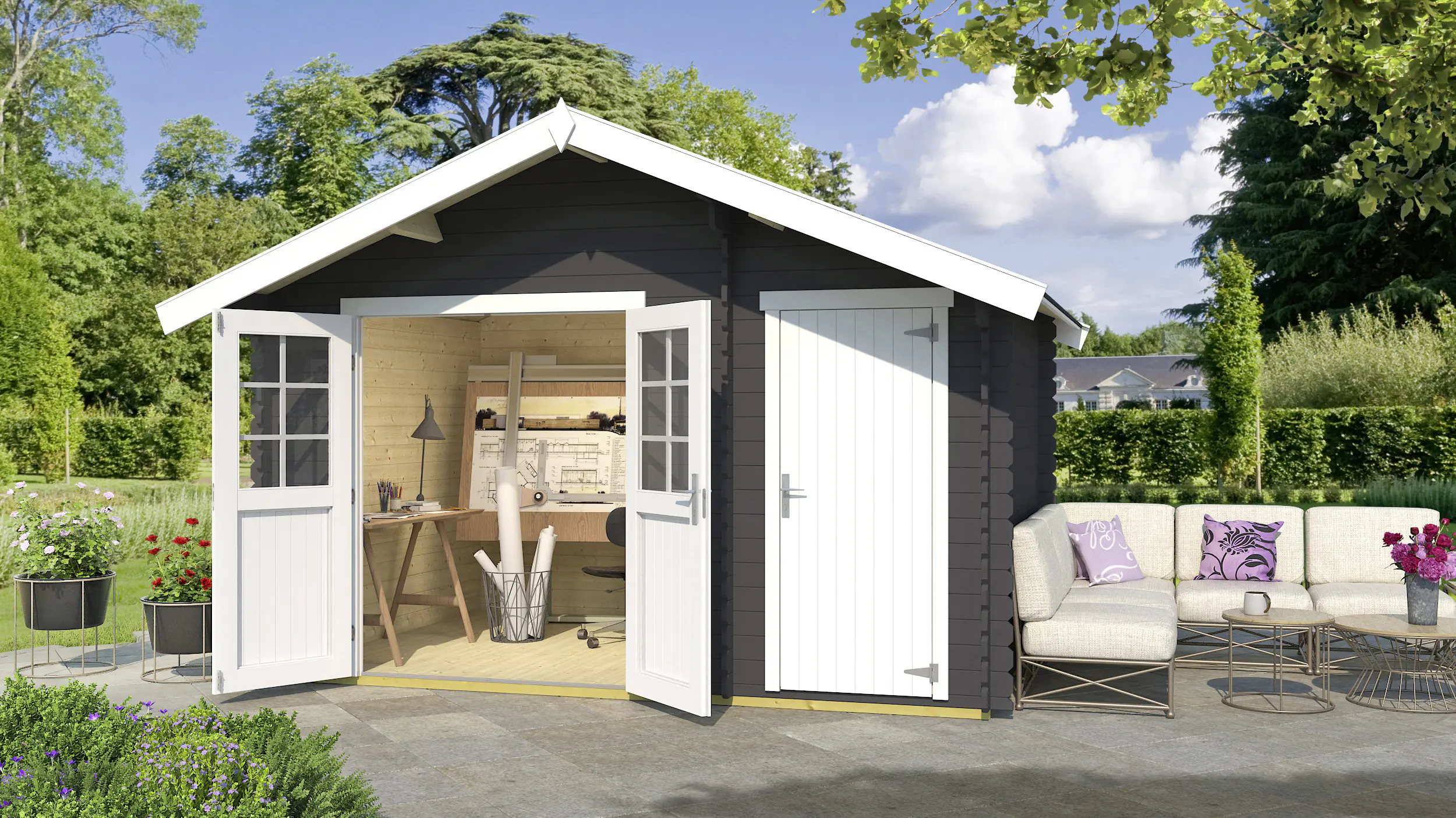 Weka Gartenhaus Luisa 370 x 250 cm anthrazit mit Fußboden Weka Gartenhaus Luisa 370 x 250 cm anthrazit mit Fußboden