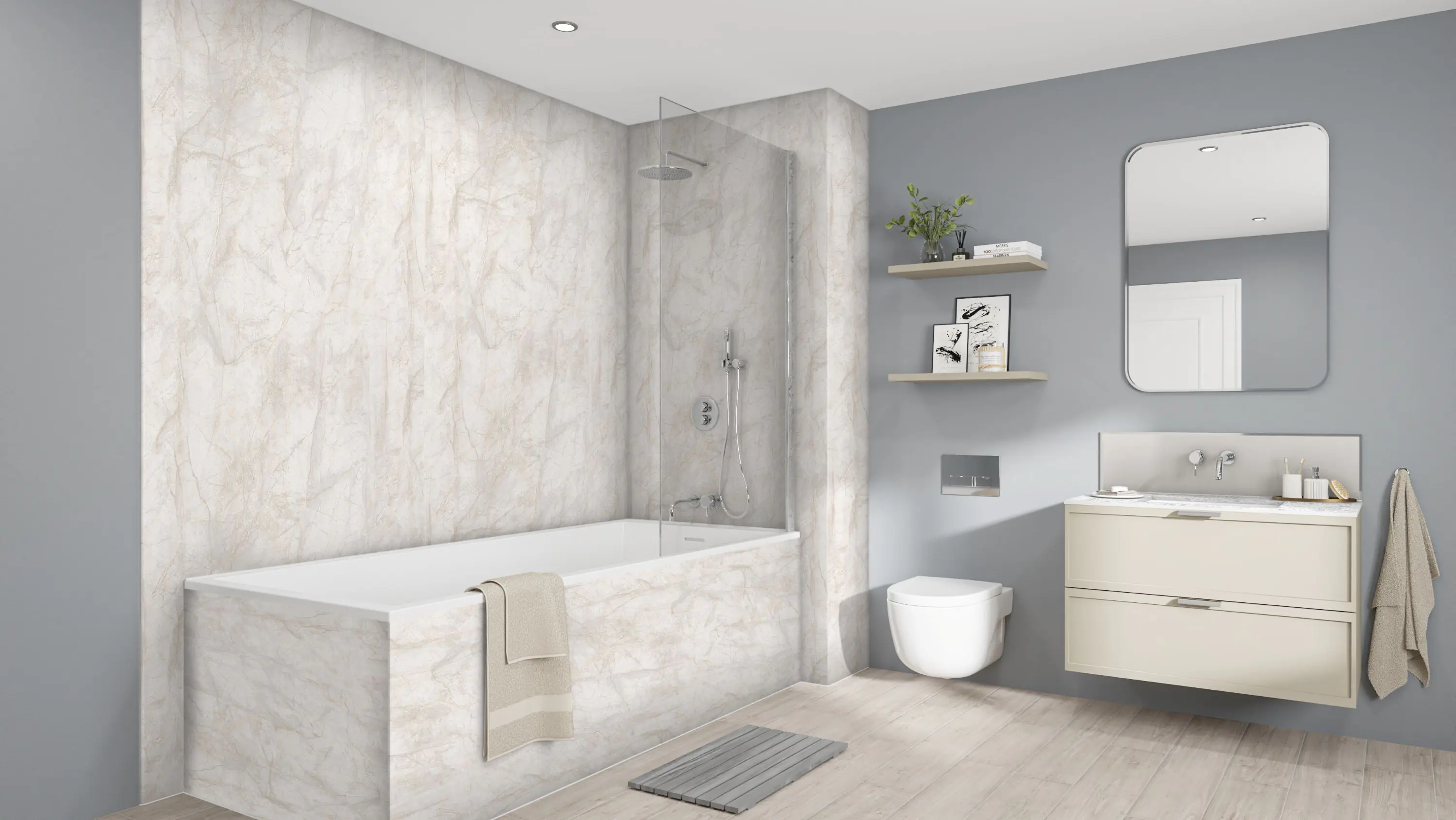 Wetwall Elite Wandpaneel  Himalayan Marble 120 x 260 cm mit abgerundeter Abschlusskante