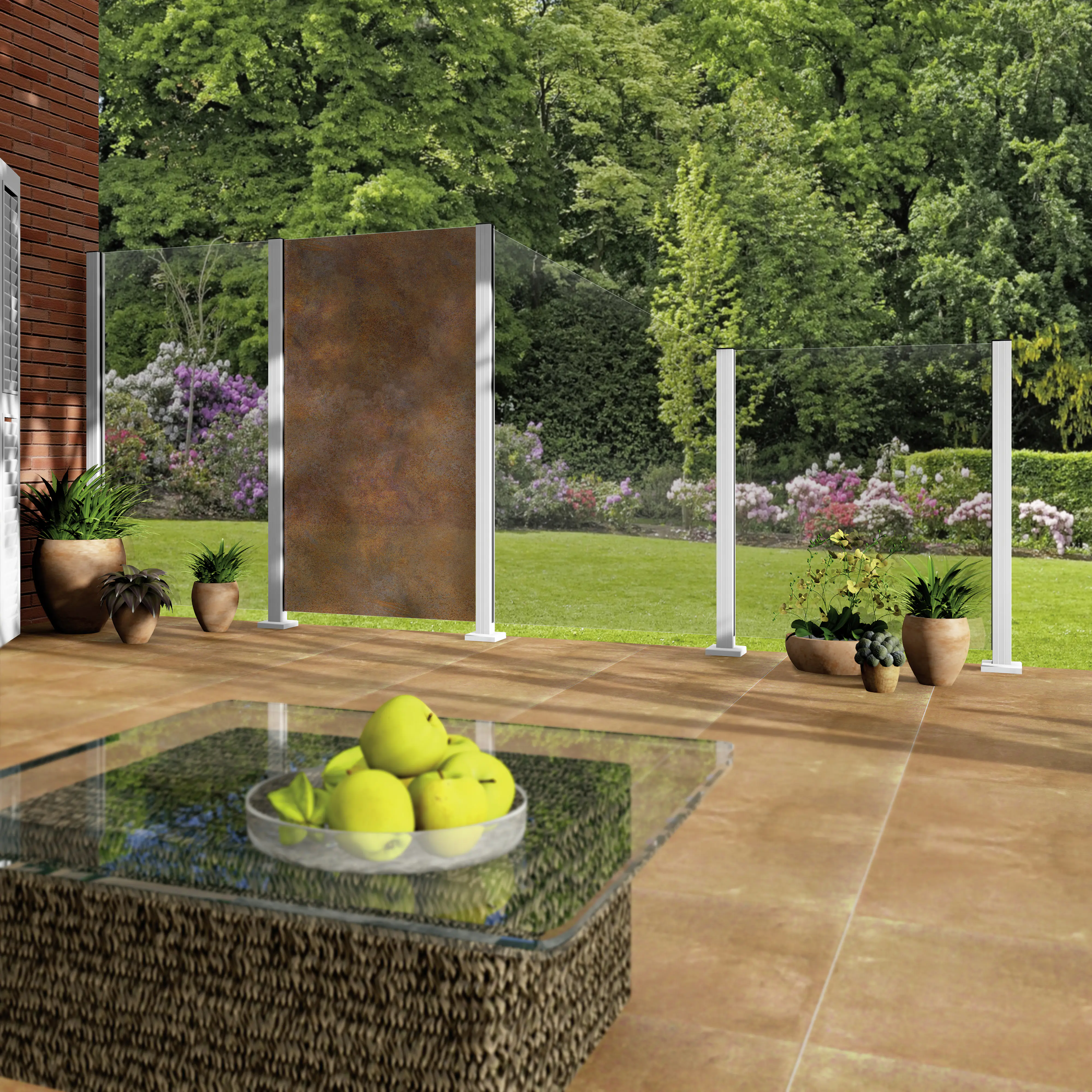 Ambiente Glaszaun Erweiterungsset Klarglas 187 x 124,2 cm mit Motivdruck weiß