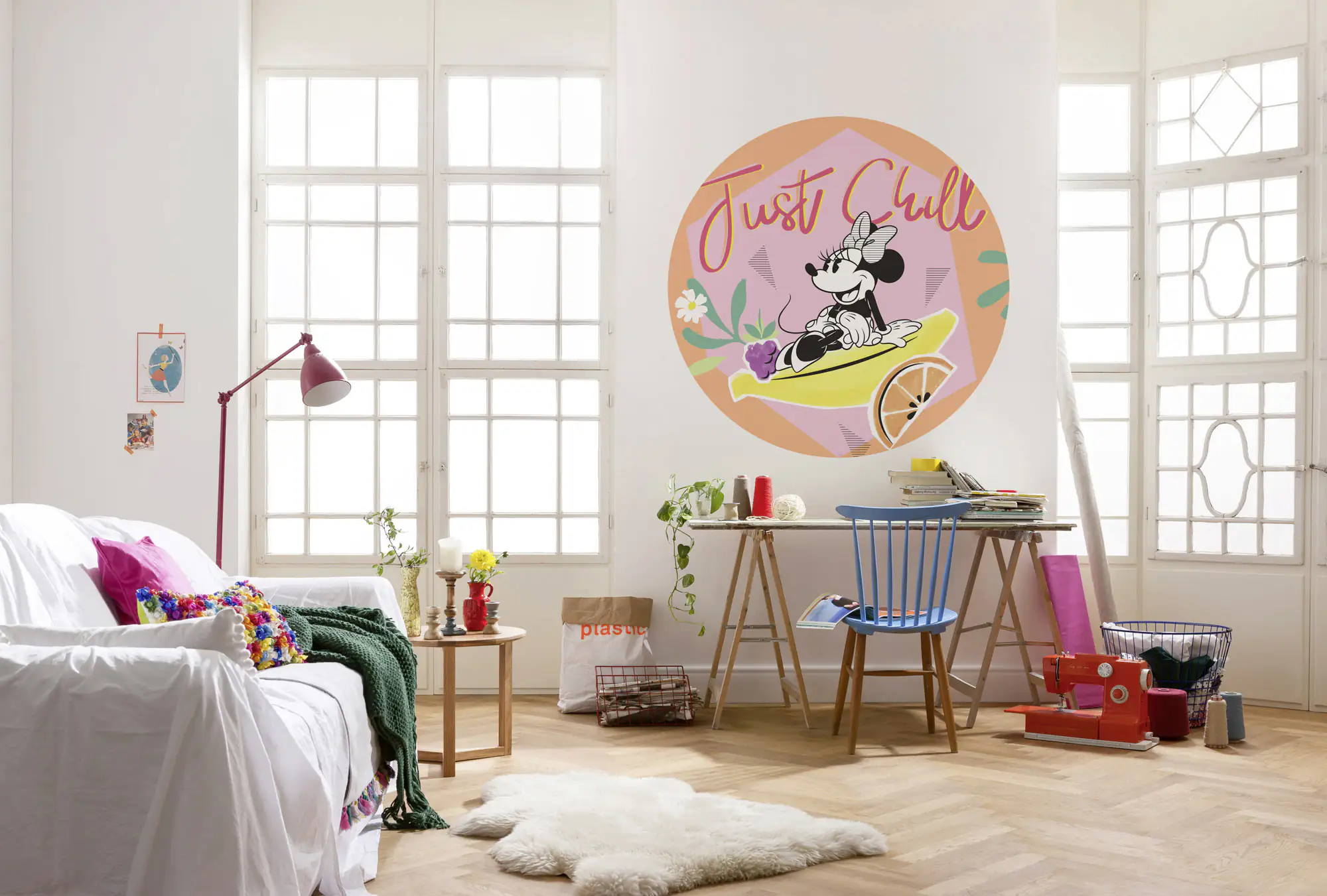 Komar Vlies Fototapete Dot Minnie Chill Ø 128 cm, selbstklebend