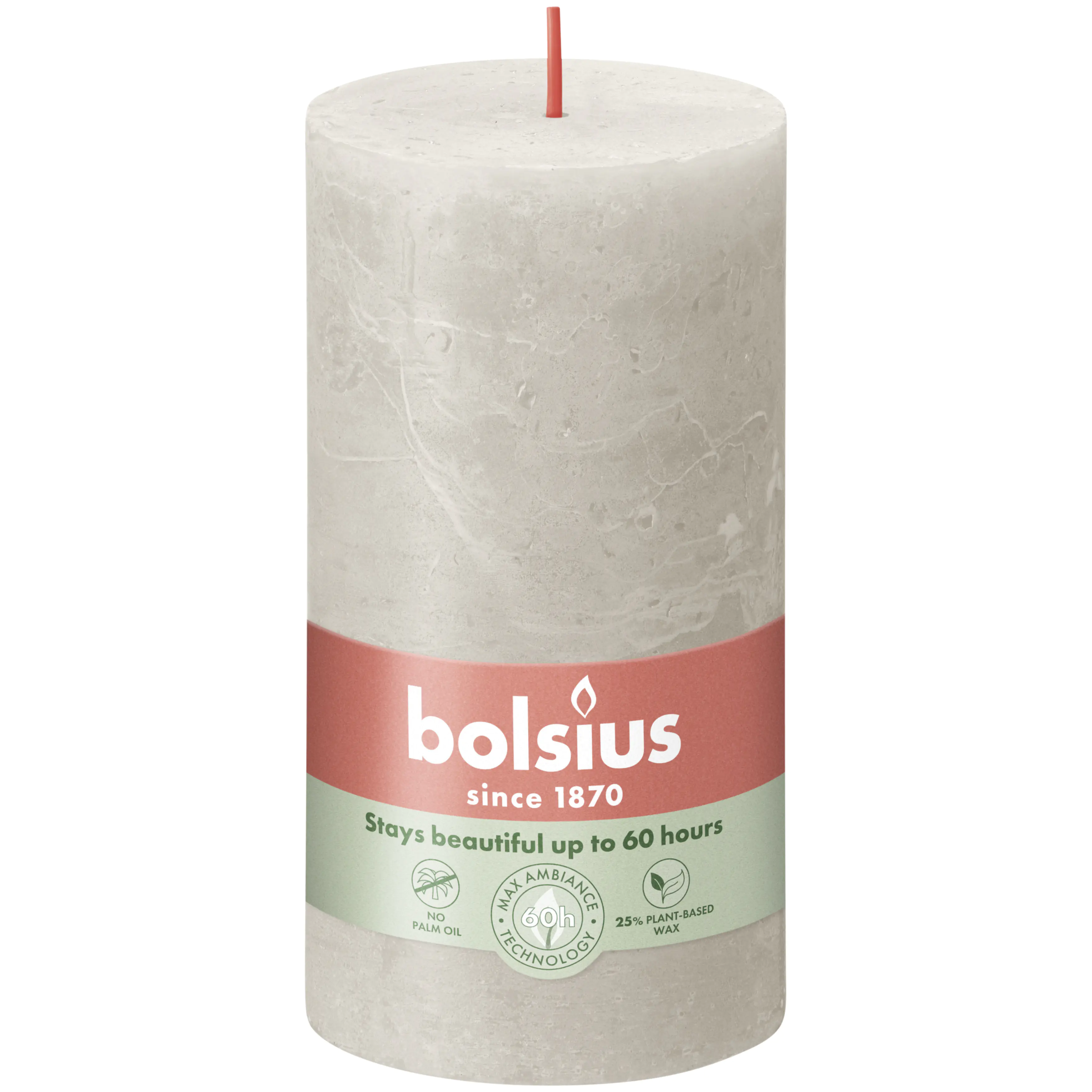 Bolsius Rustik Stumpenkerze rustik sandgrau, Höhe: 13 cm, Ø 6,8 cm