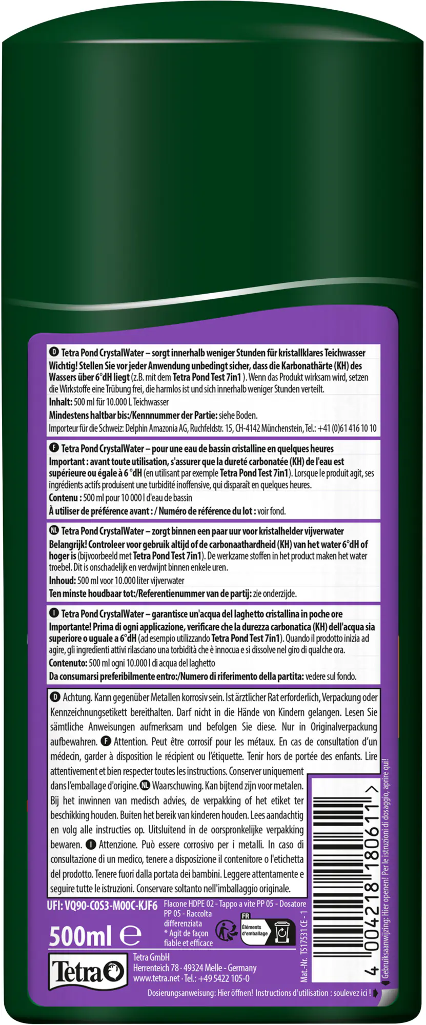 Tetra Pond Crystal Water 500 ml Tetra Pond Crystal Water 500 ml