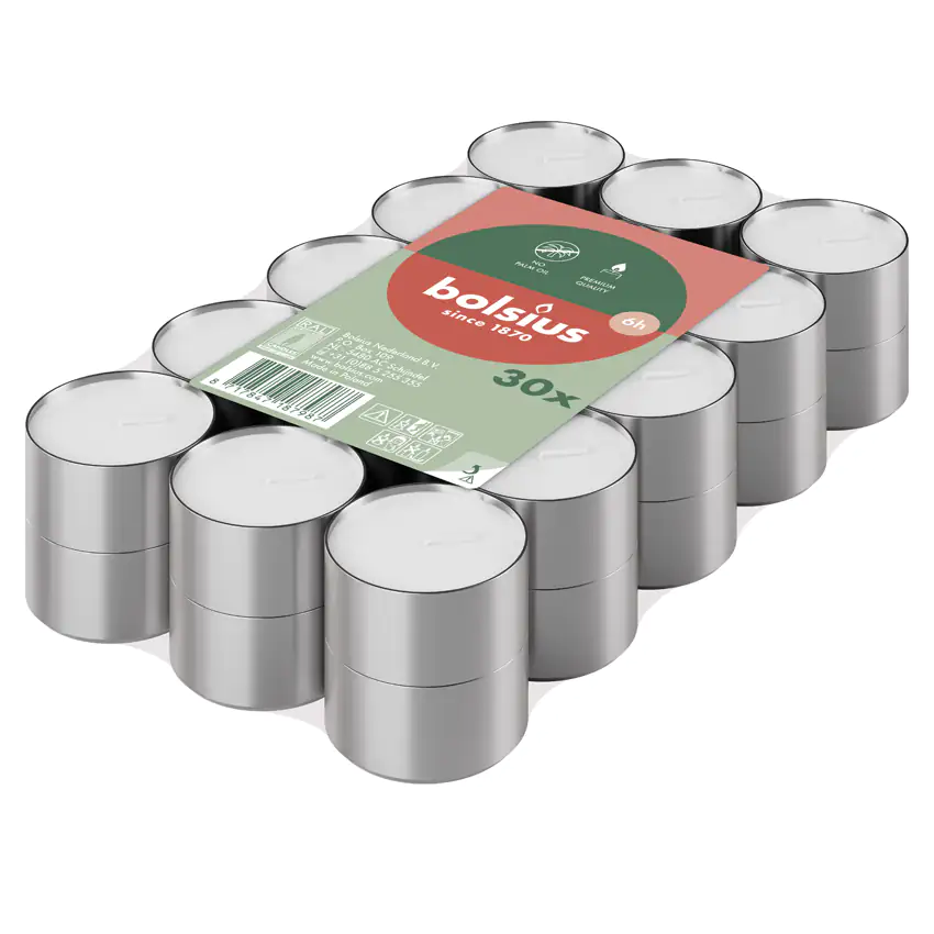 Bolsius Teelichter weiß 6h 30er Pack