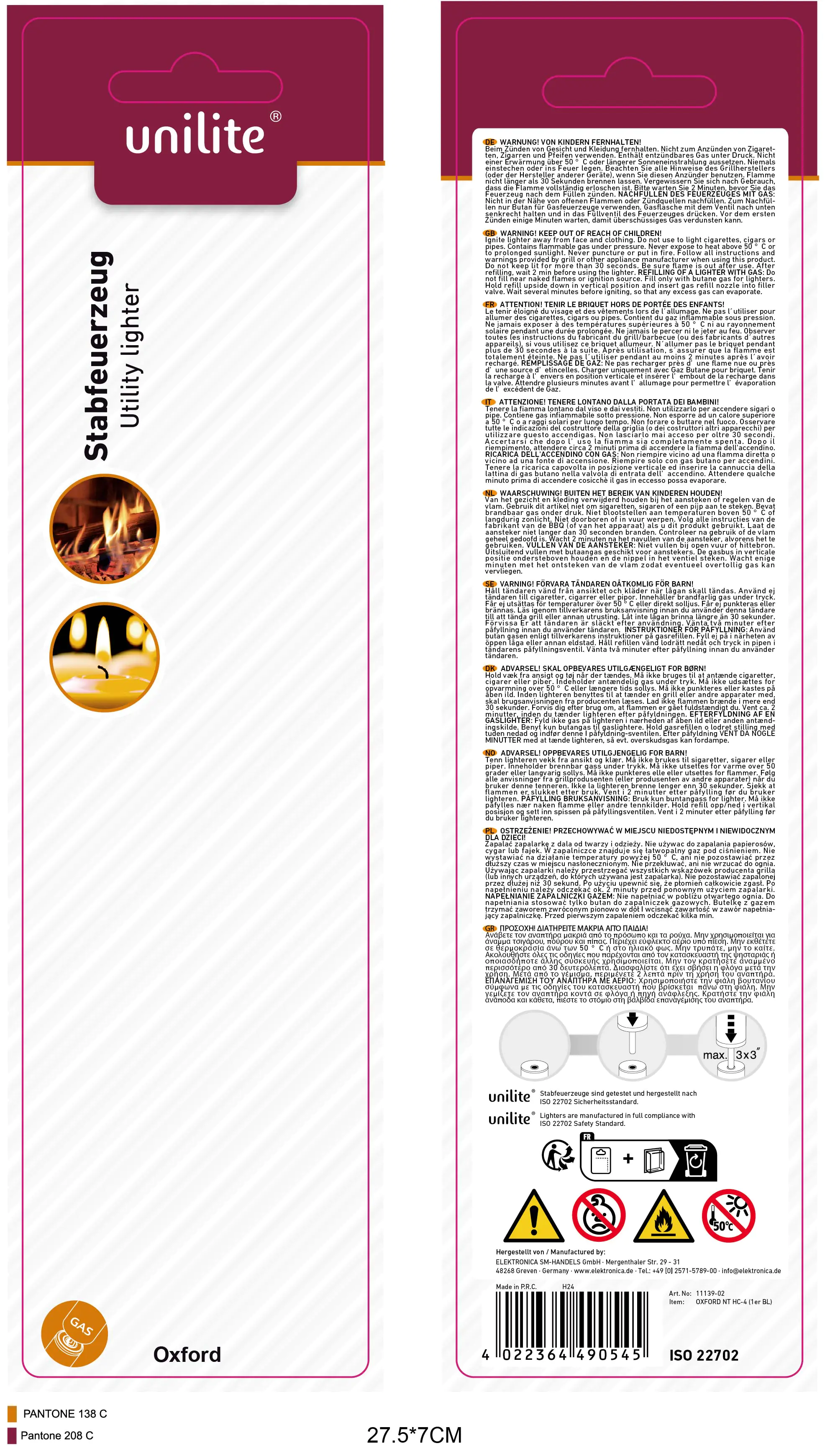 Unilite Stabfeuerzeug Oxford NT HC-4 Unilite Stabfeuerzeug Oxford NT HC-4