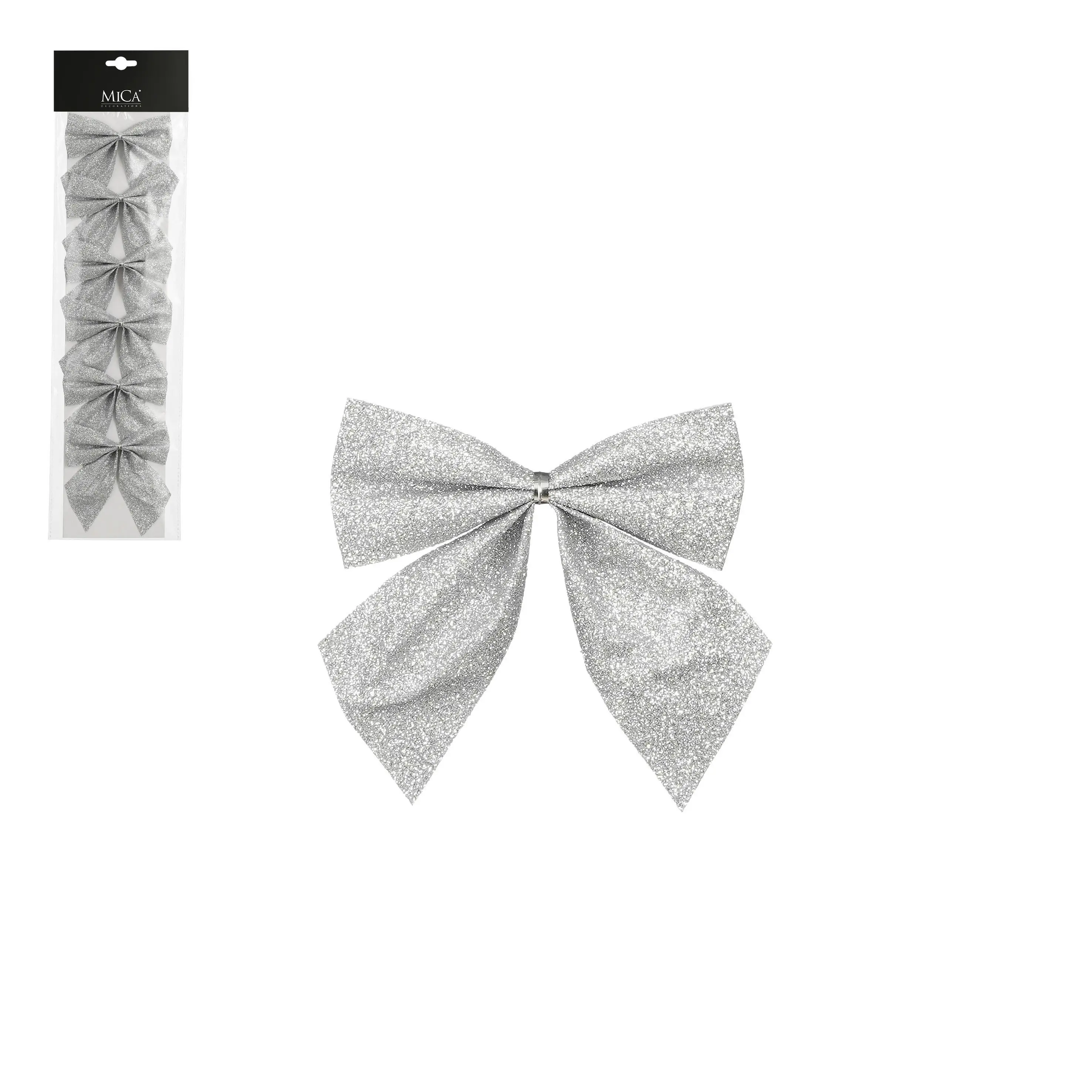 Mica Weihnachtsdeko Schleife 12 x 10 cm silber - 6 Stück