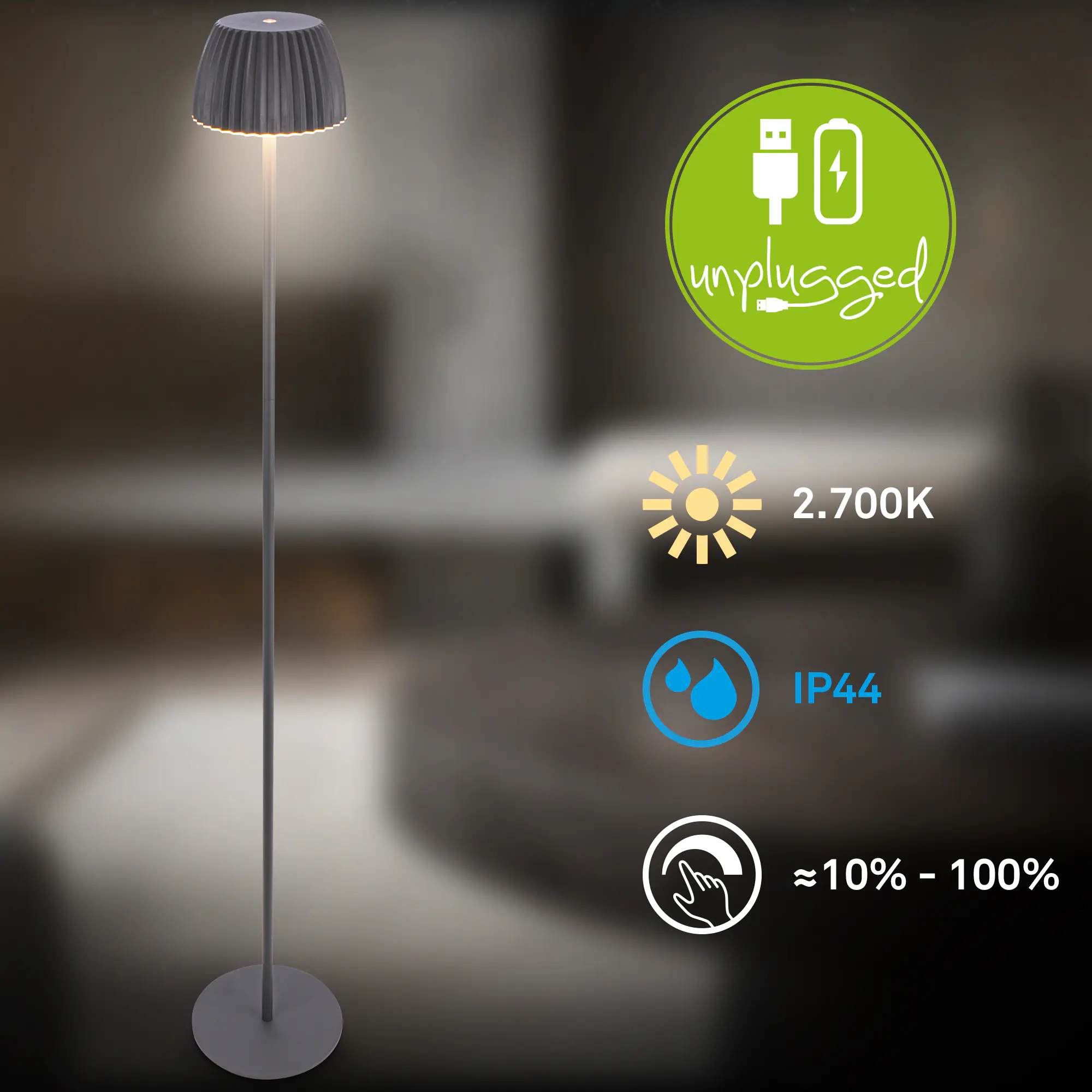 Briloner LED-Stehleuchte Riffle mit Akku anthrazit dimmbar