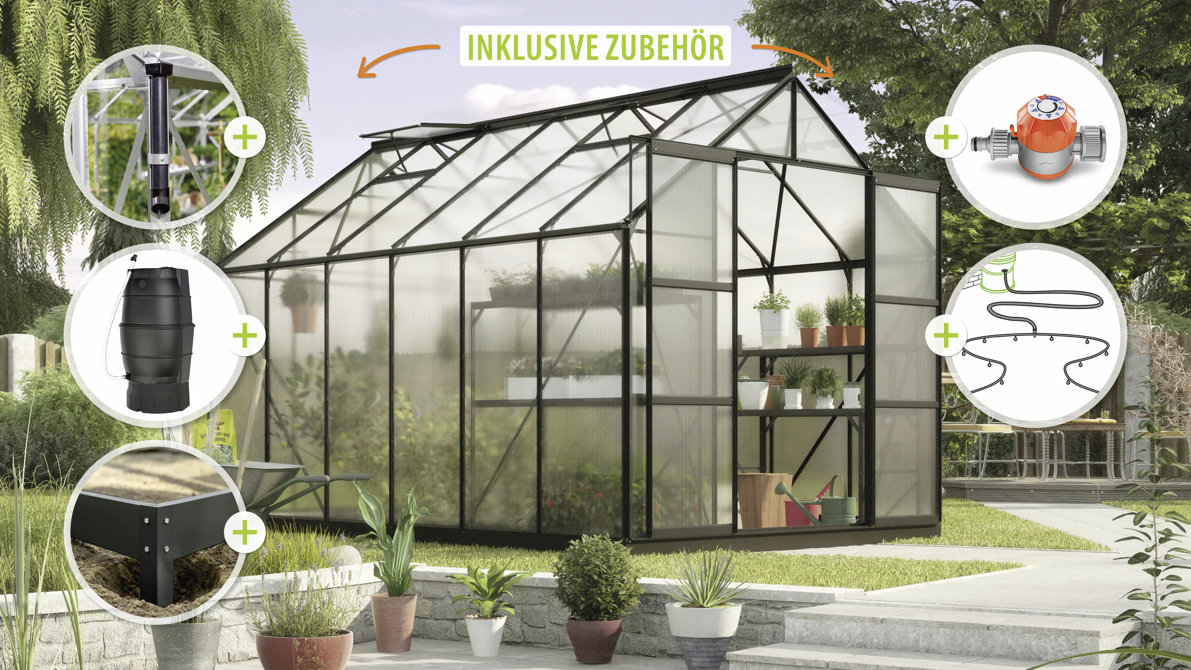 Vitavia Gewächshaus-Set Uranus 9900 HKP 4 mm schwarz 254 x 379 cm 