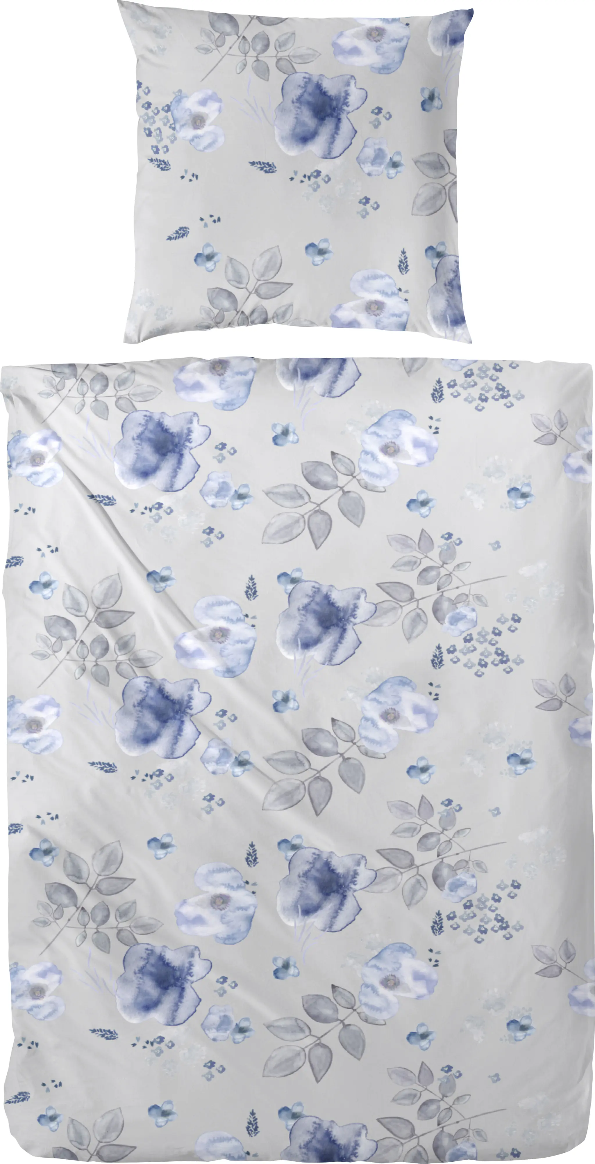 Biber Bettwäsche Blümchen 135 x 200 cm blau