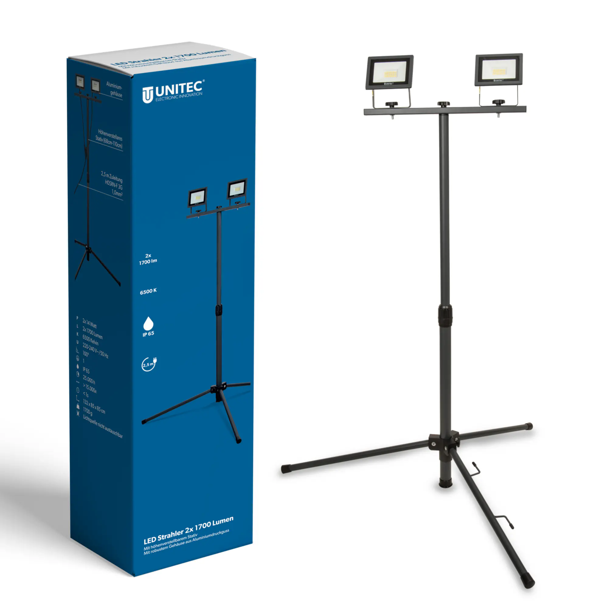 UniTec LED Strahler mit Stativ 2 x 14 W 1700 lm anthrazit