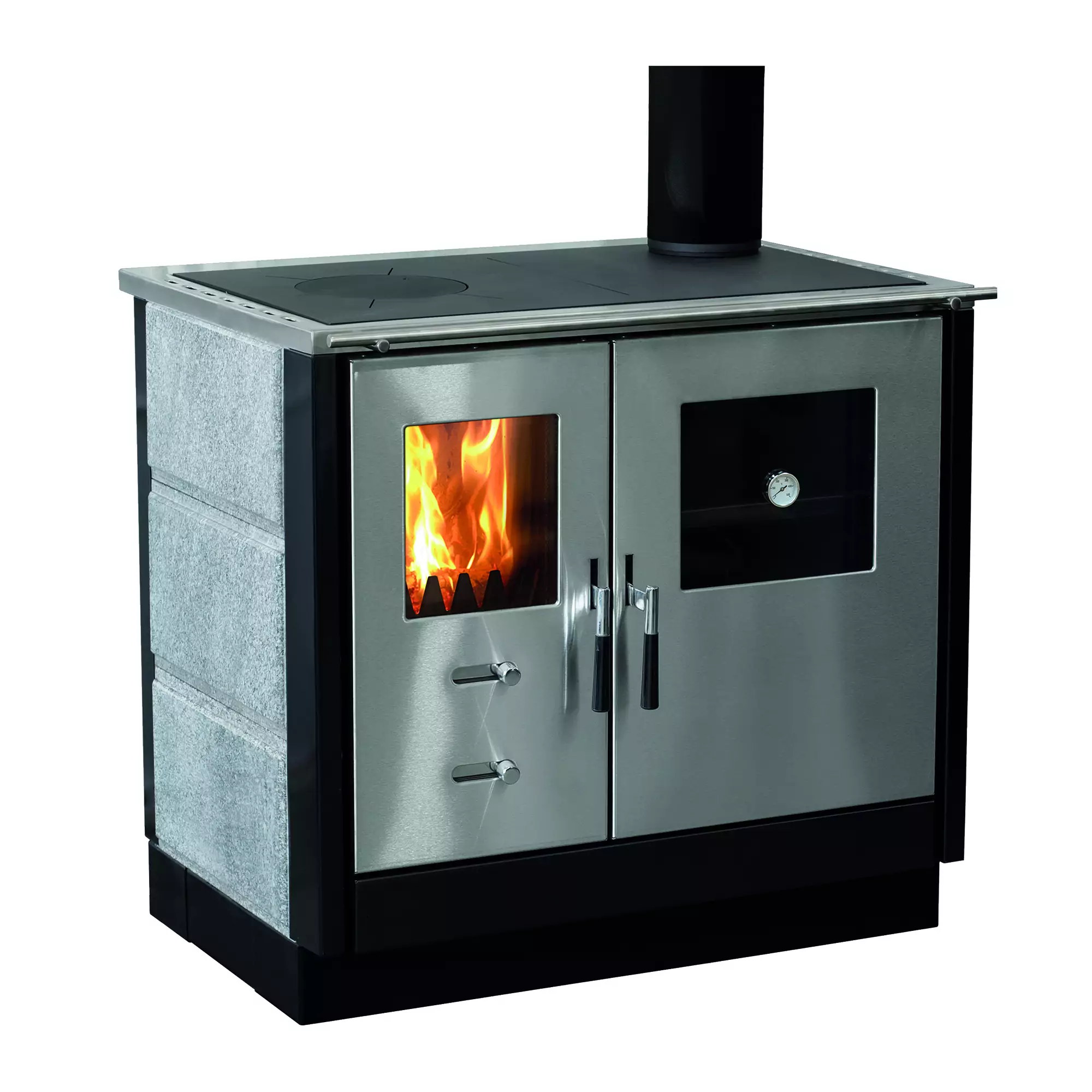 Firefix Küchenherd MAAS Natursteinverkleidung weiß mit einer Edelstahlfront 83 kW