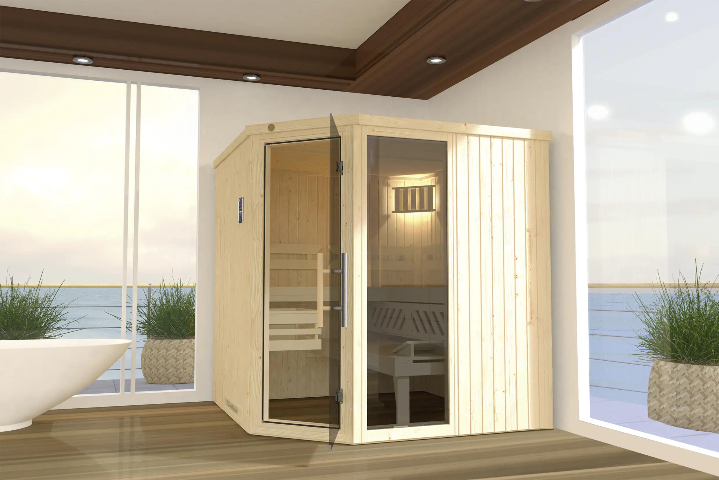 4004581517007 Weka Element-Ecksauna Varberg 3 GTF OS mit Glastür