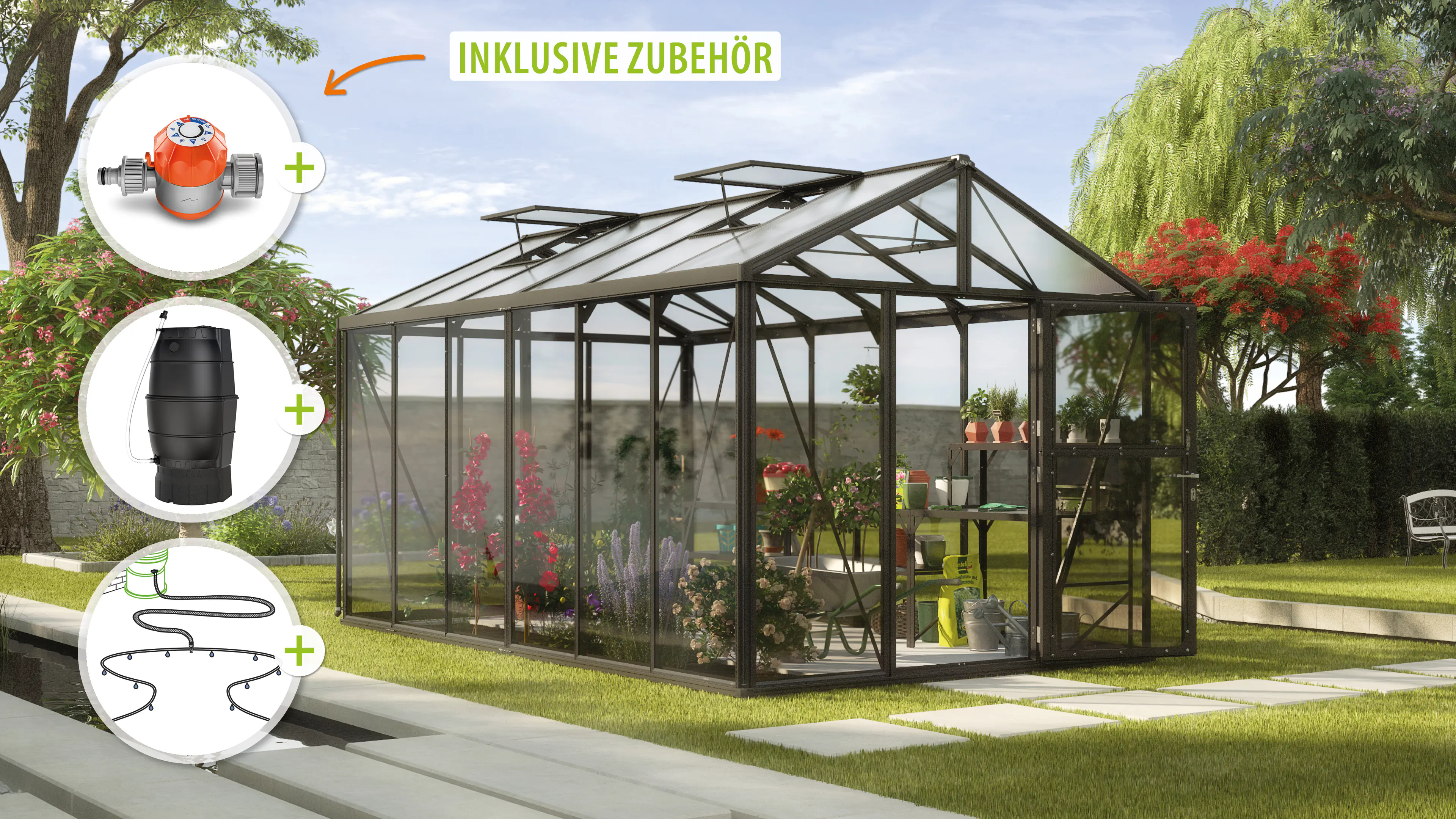 Vitavia Gewächshaus-Set Zeus 11900 ESG/HKP schwarz 266 x 473 cm 