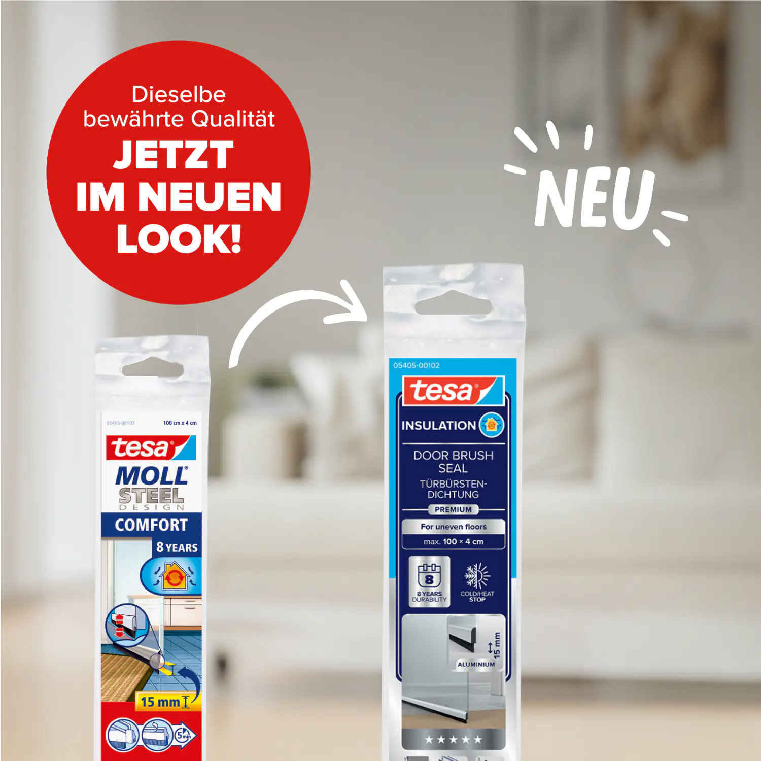 tesa Moll Türdichtschiene Comfort Alu, für unebene Böden, für Spalten bis 15 mm