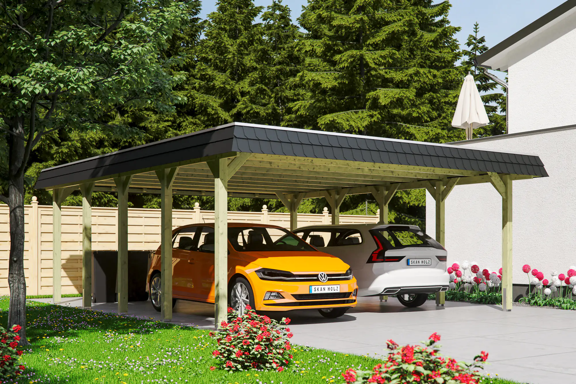 SKAN HOLZ Carport Spreewald 585 x 741 cm mit EPDM-Dach, schwarze Blende