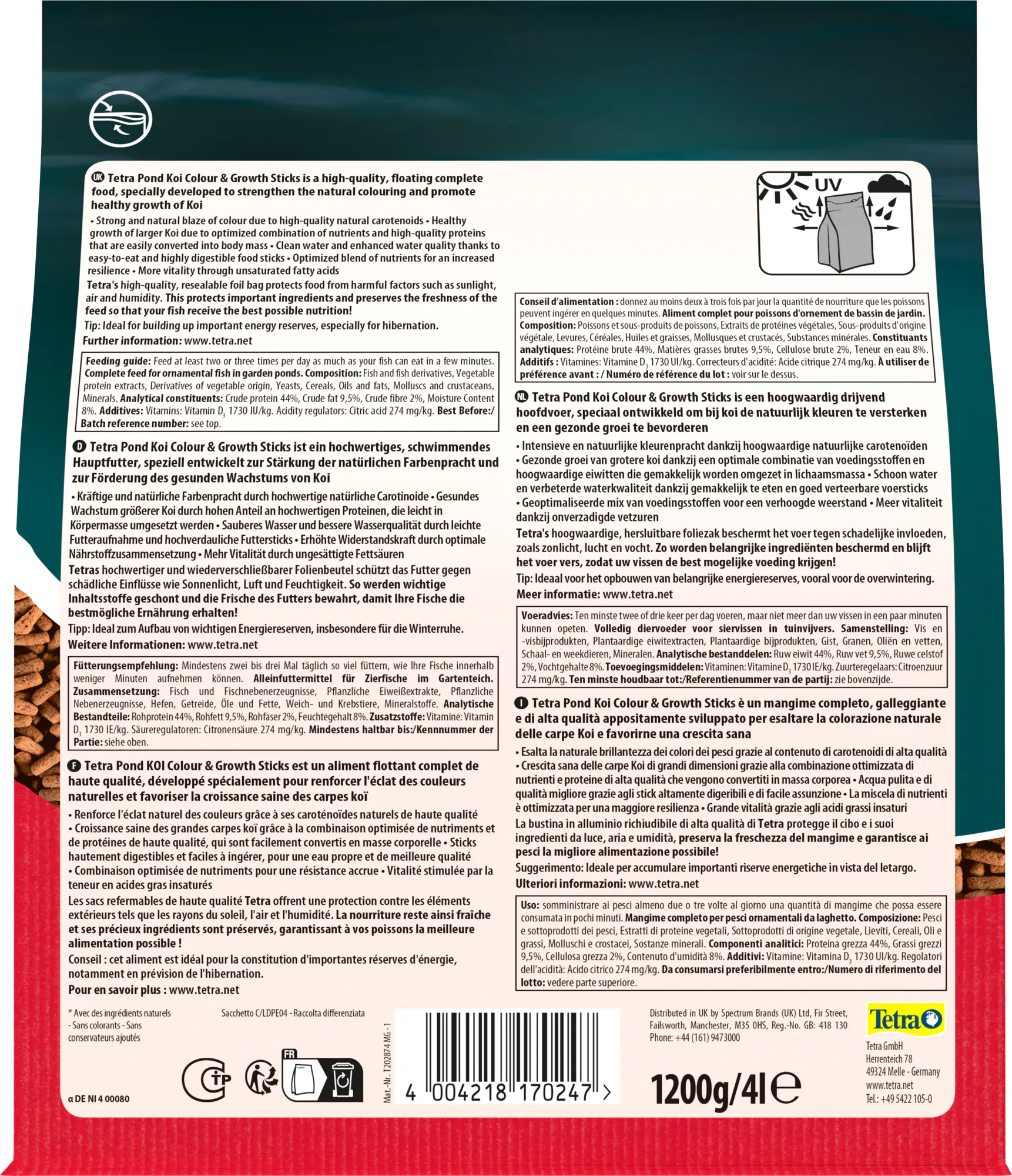 Tetra Pond Koi Sticks Colour & Growth 4 L