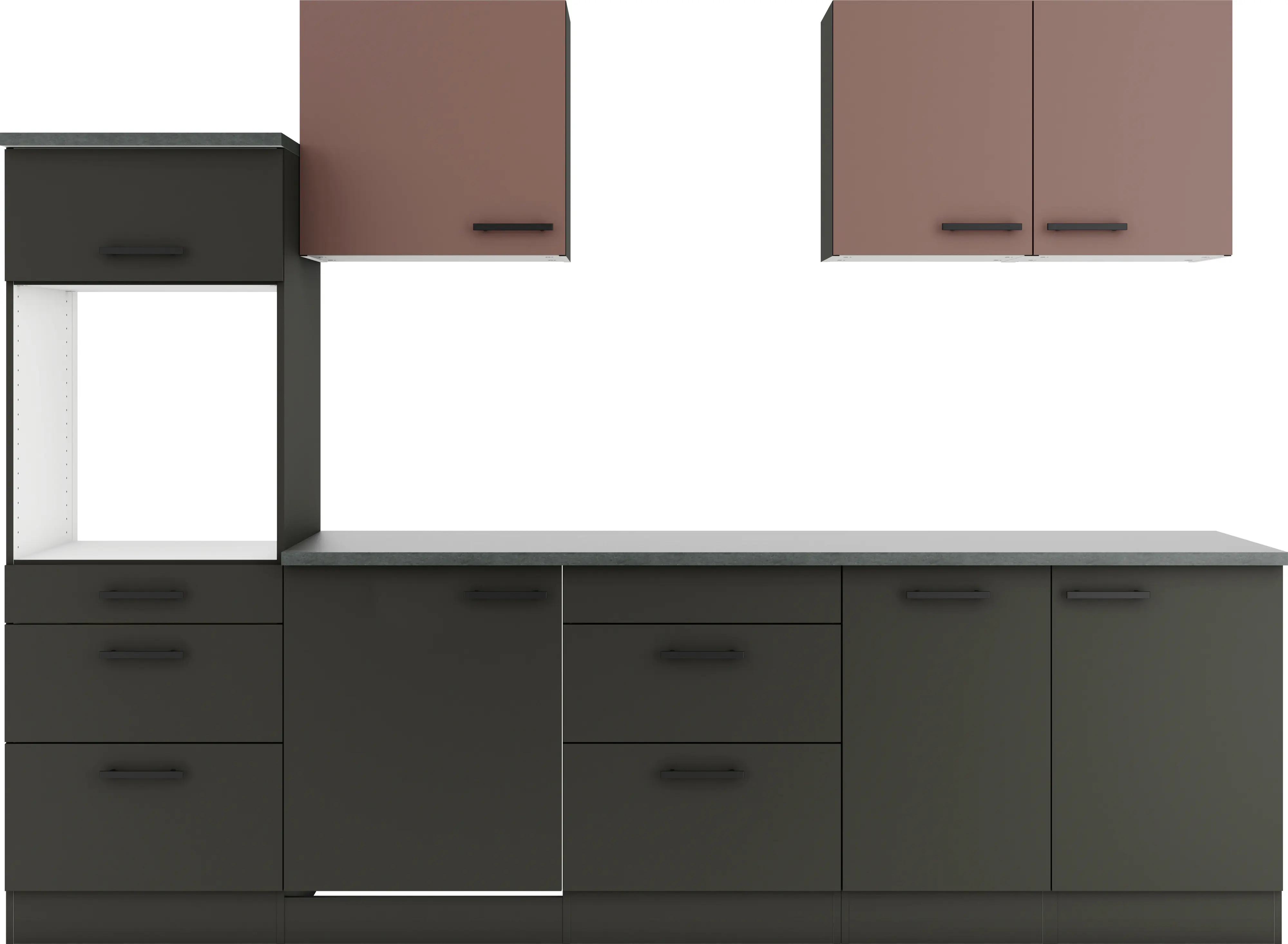 Optifit Küchenzeile Nizza 407/Madrid 420 ohne Geräte anthrazit/rostrot 270 cm