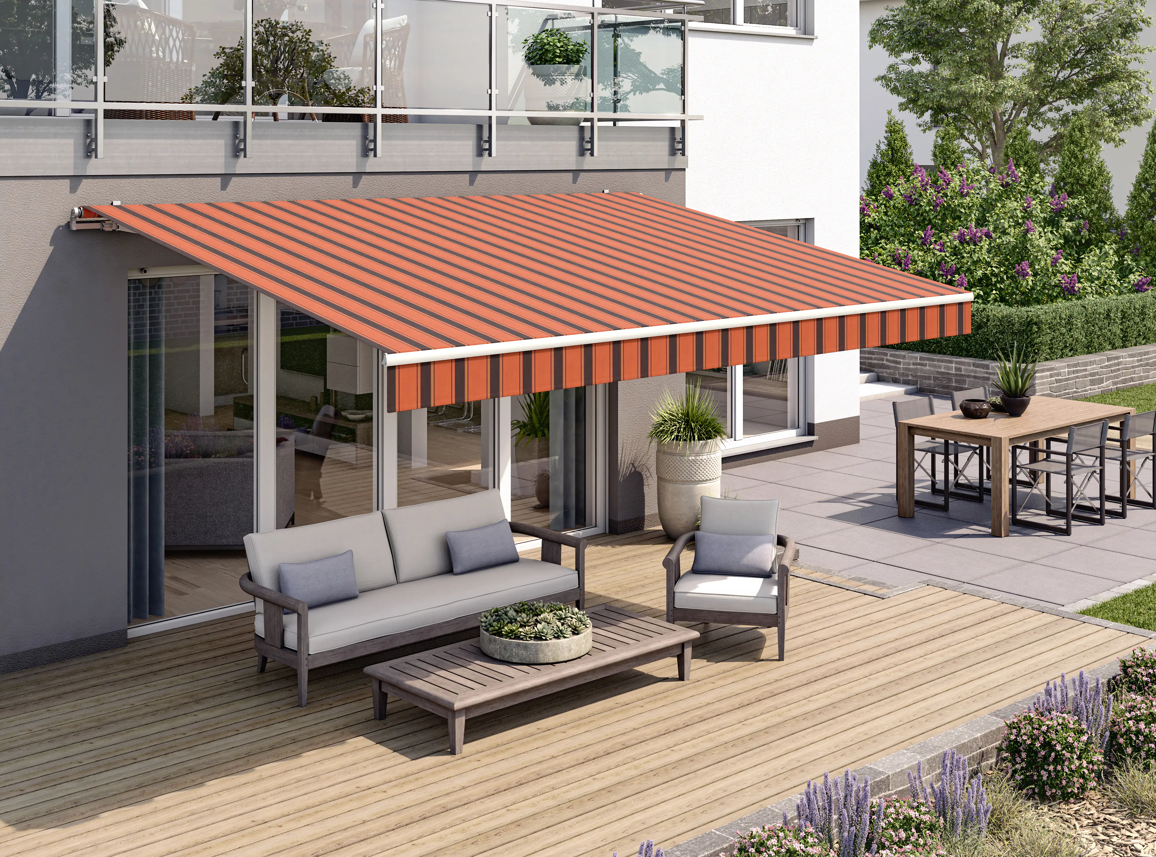 Gelenkarmmarkise Classic orange-braun gestreift inkl. Handkurbel Gelenkarmmarkise Classic orange-braun gestreift inkl. Handkurbel