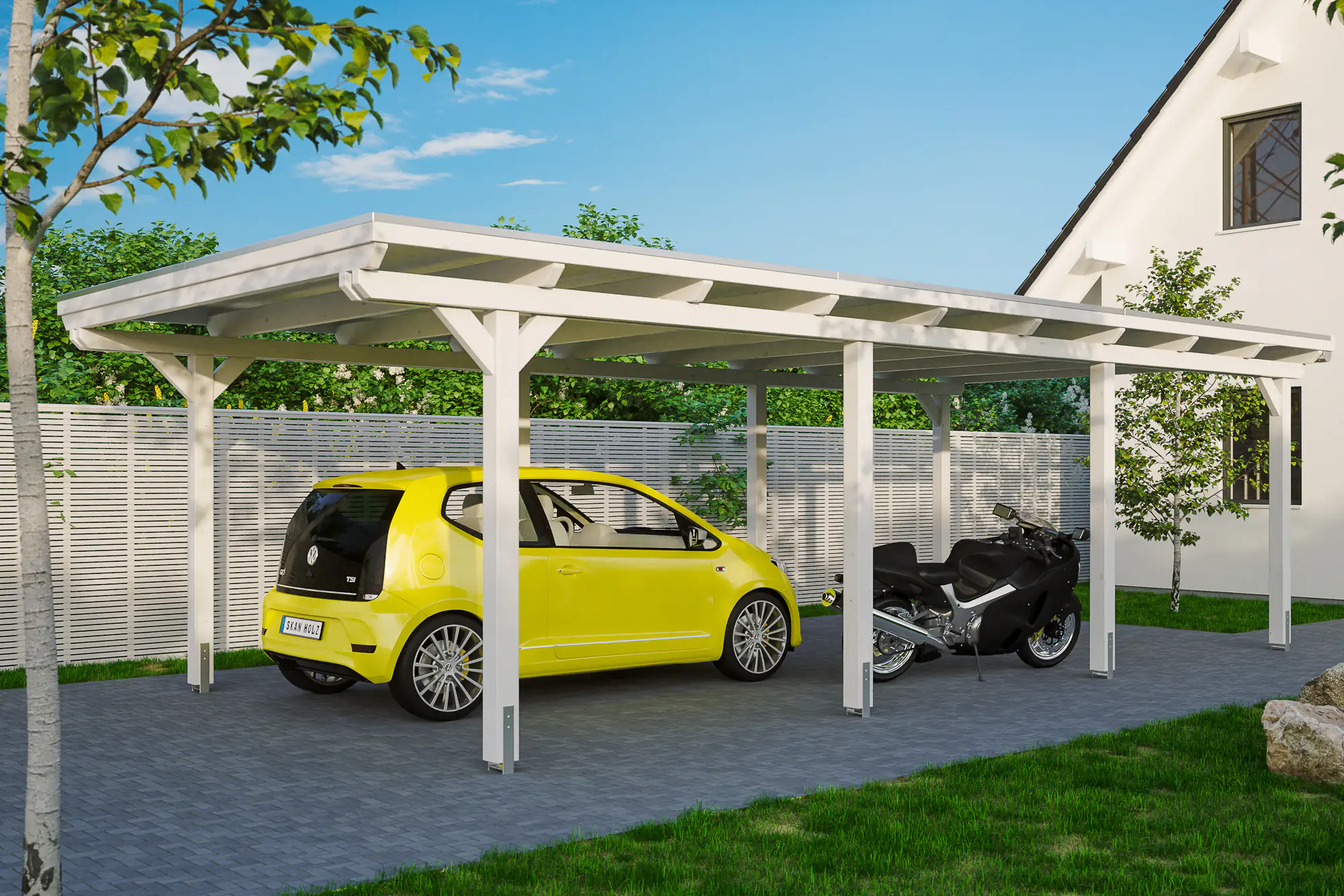 4018211022403 SKAN HOLZ Carport Emsland 404 x 846 cm mit Aluminiumdach, lasiert in Weiß