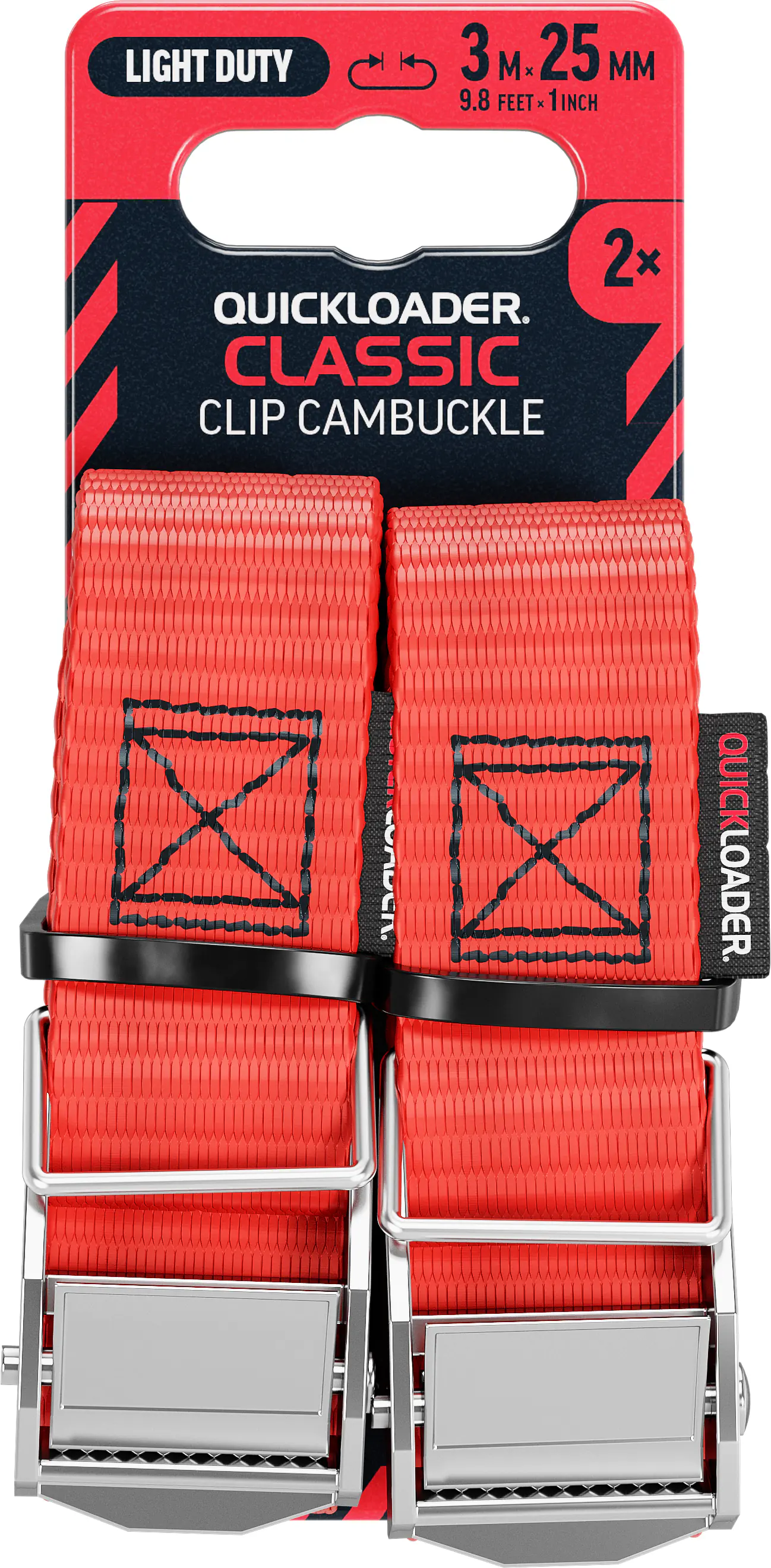 QUICKLOADER®Spanngurt Cambuckle 25 mm x 3 m 2 Stück rot