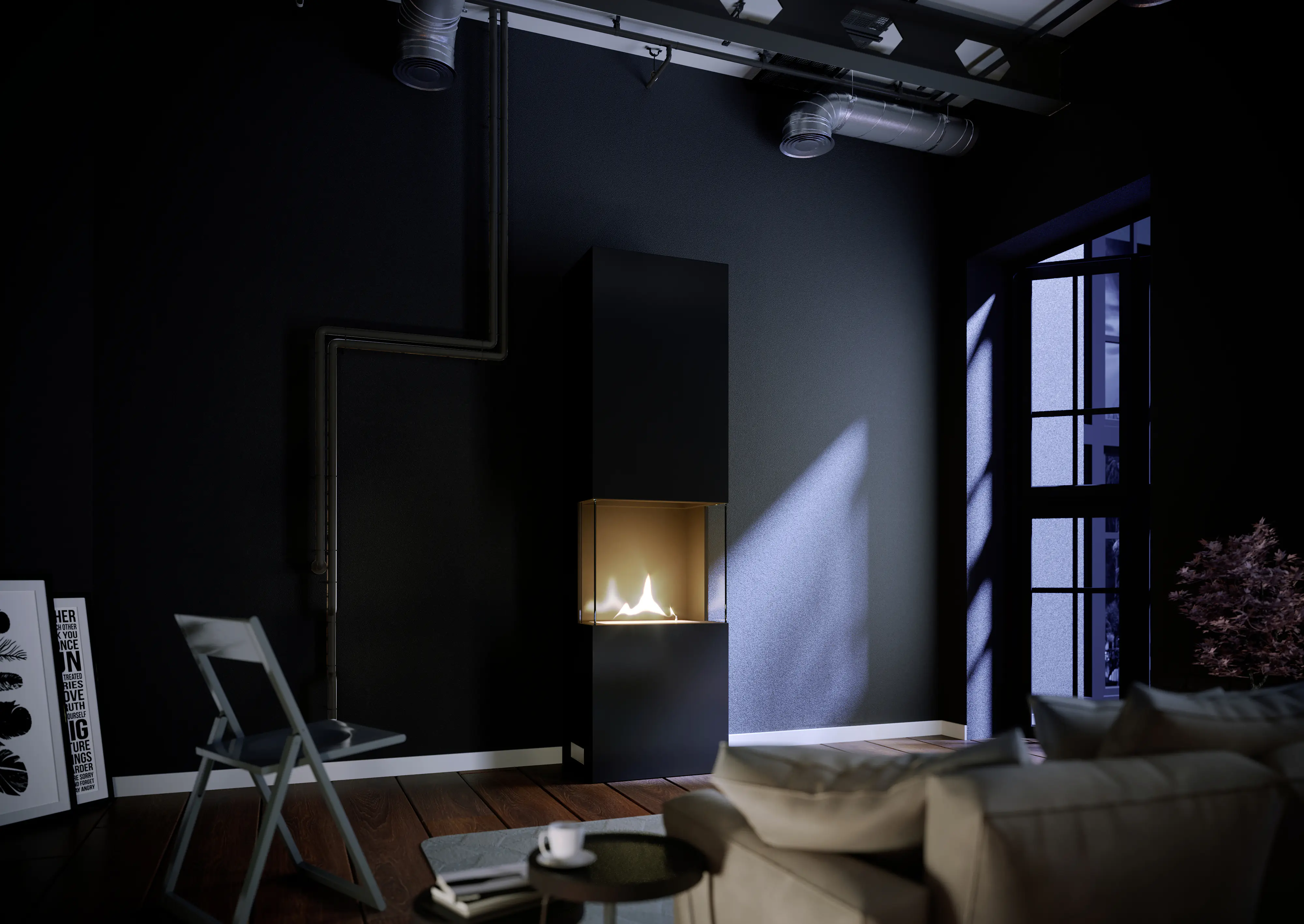 Tenderflame Ambientekamin Indie Stahl schwarz 2 kW