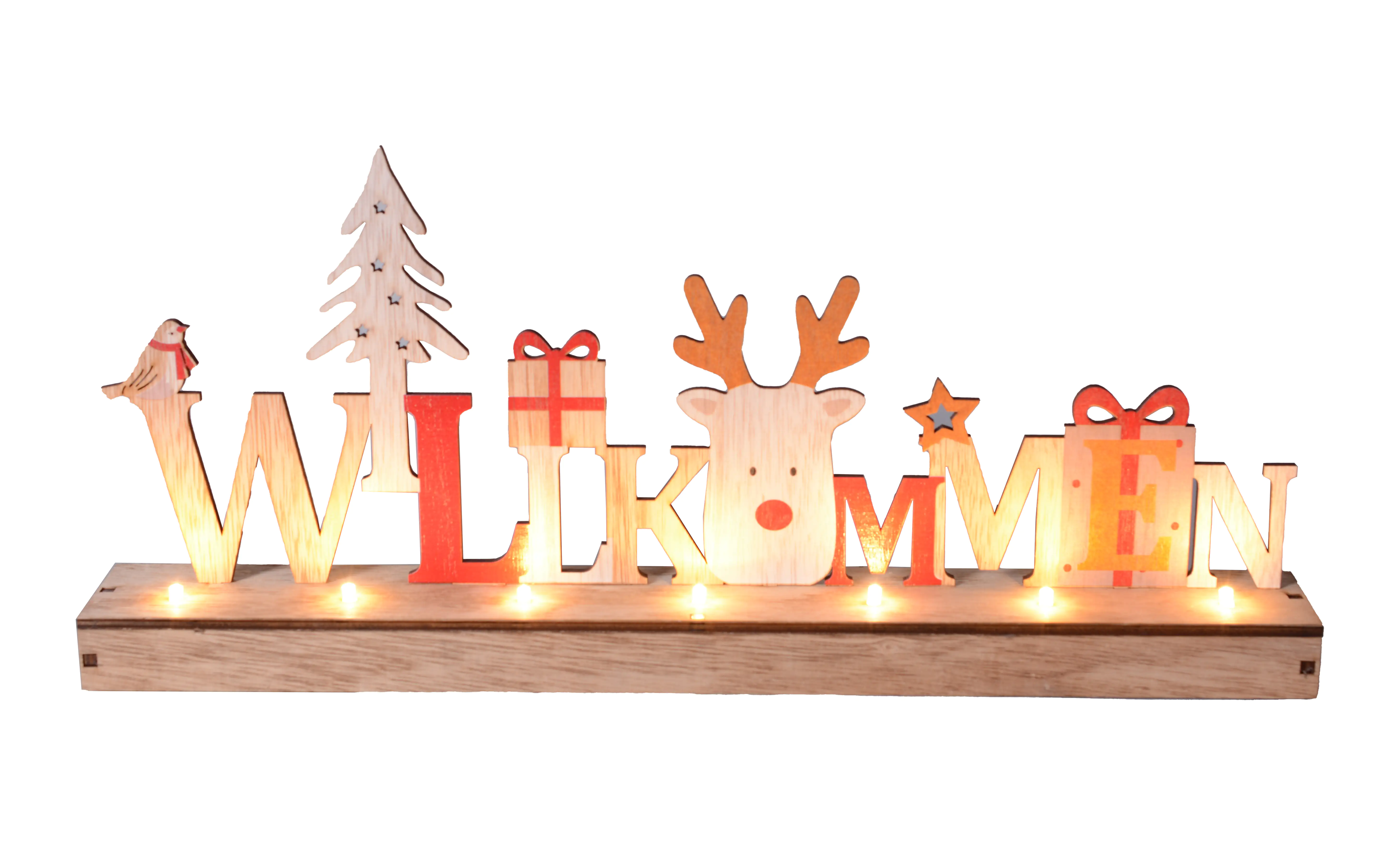 TrendLine LED Holzsilhouette Willkommen 45 x 20 cm warmweiß mit Timer