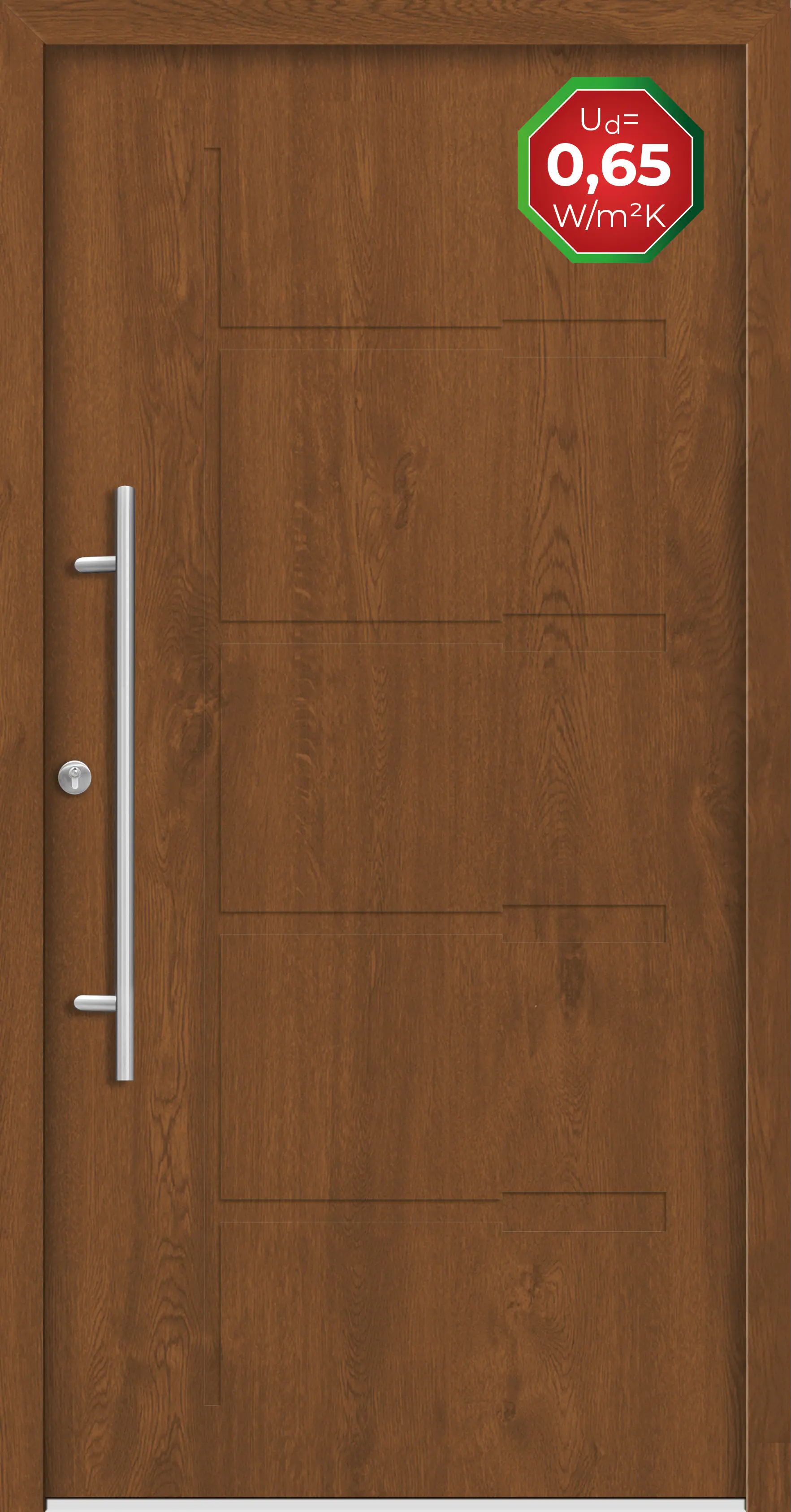 Splendoor Haustür Passivedoor Premium H1 Golden Oak DIN Links 110 x 210 cm