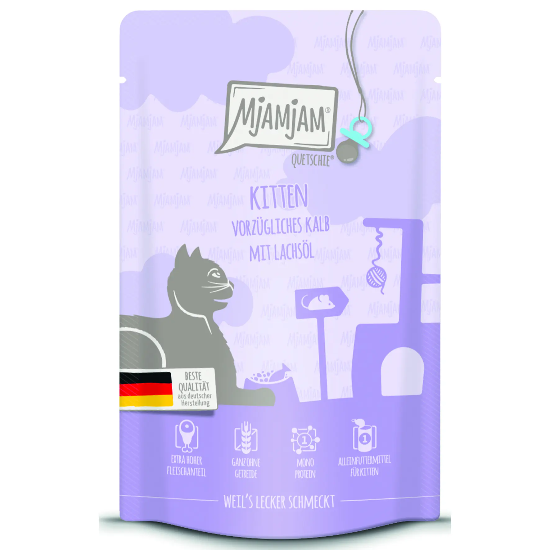 MjAMjAM Kitten Quetschie  Kalb mit Lachsöl Katzenfutter 125g