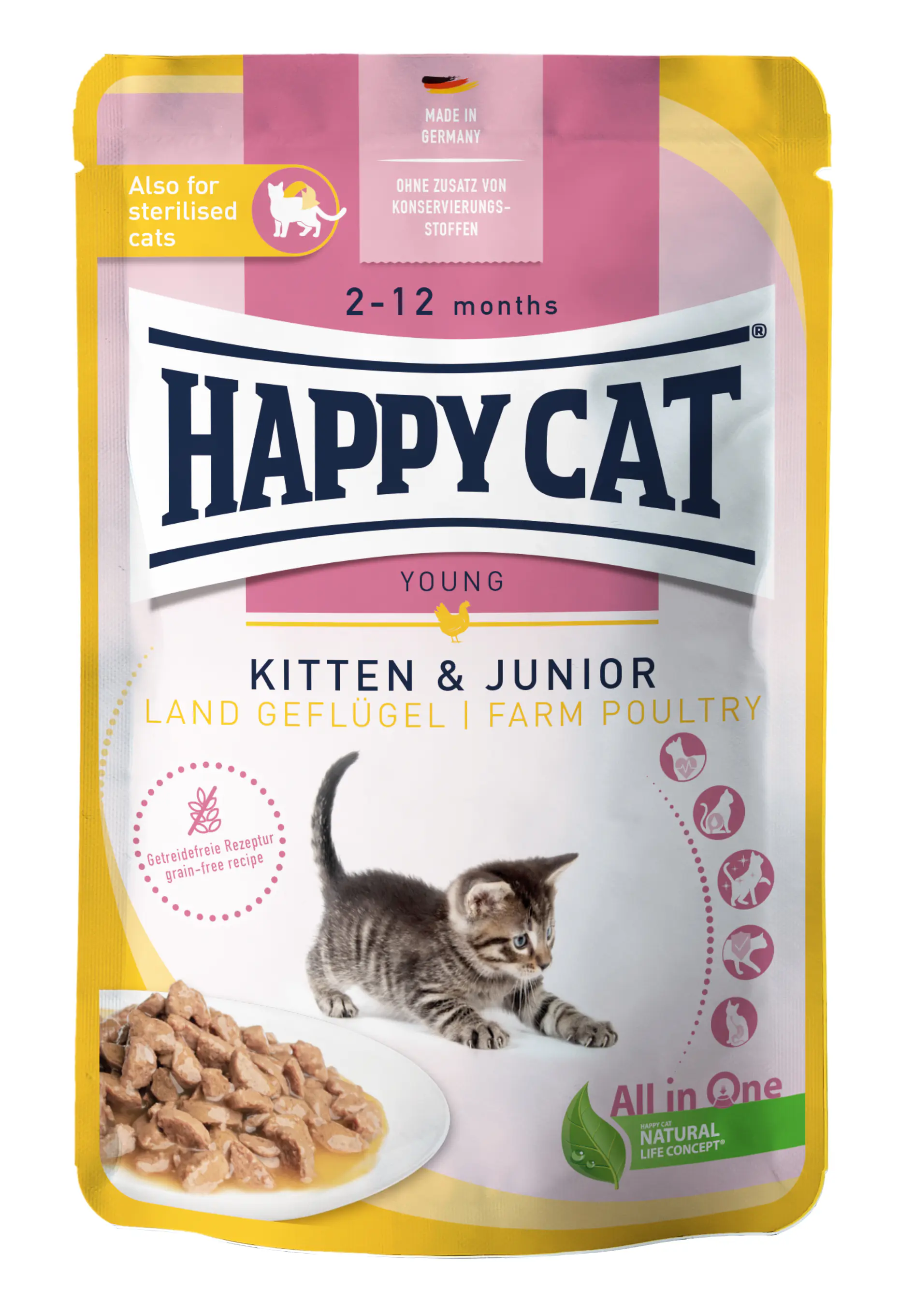 Happy Cat Katzennassfutter Junior getreidefrei 85 g Land Geflügel