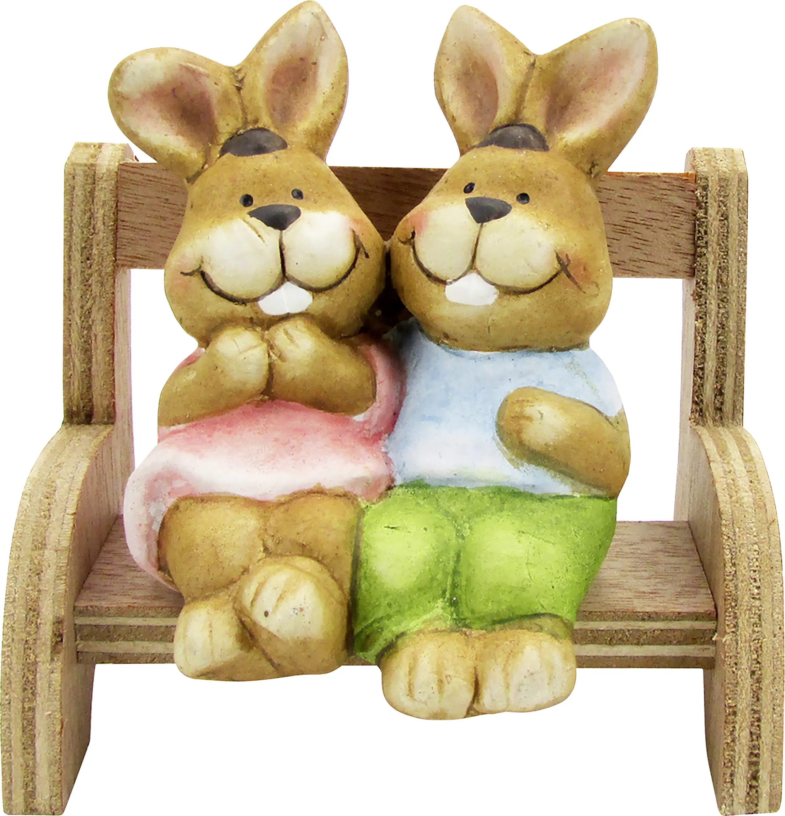 Dekofigur Holzbank mit Hasenpaar 9,5 x 8 cm braun bunt