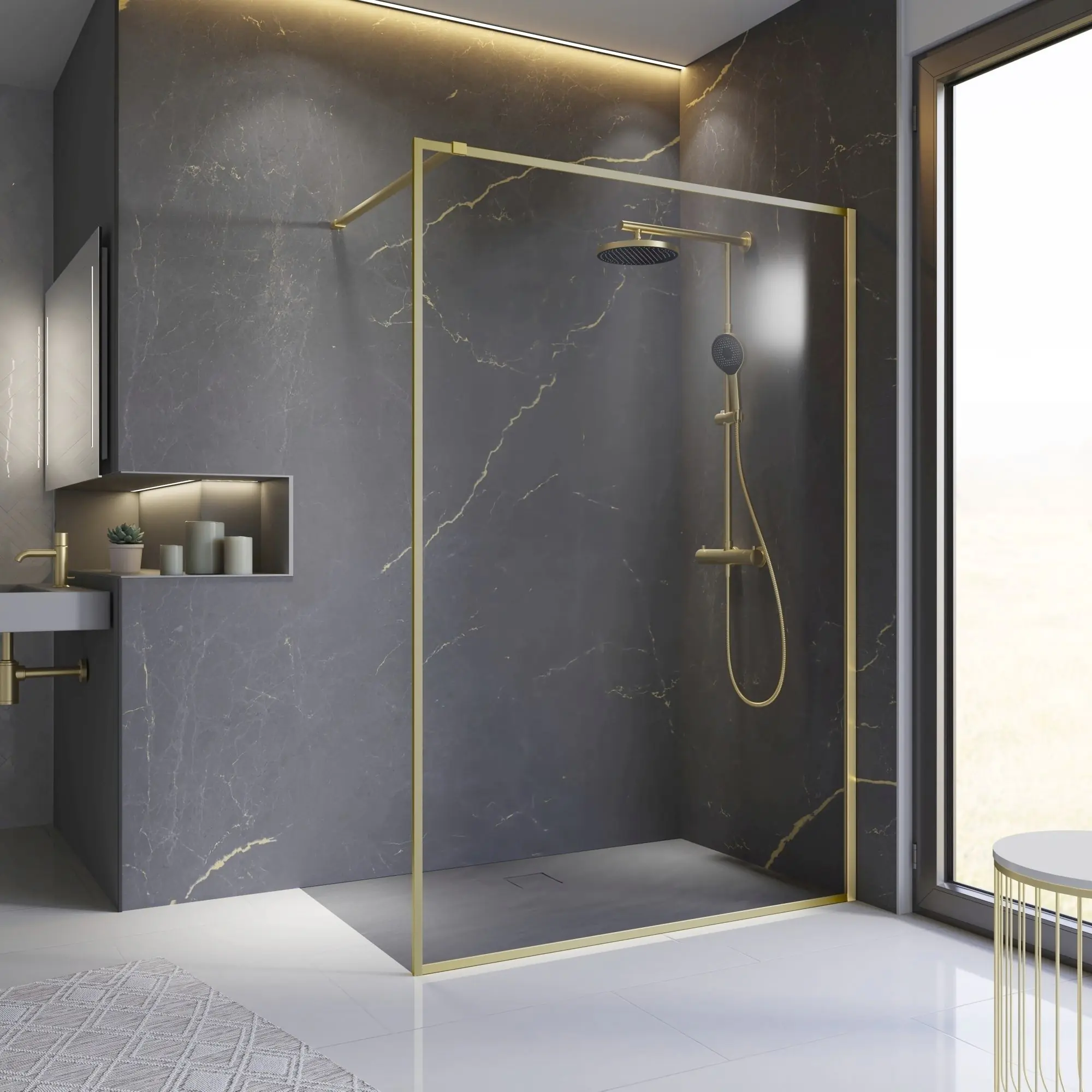 Schulte Duschwand Walk In Trend 2.0 140 x 200 cm Goldoptik matt klar Schulte Duschwand Walk In Trend 2.0 140 x 200 cm Goldoptik matt klar