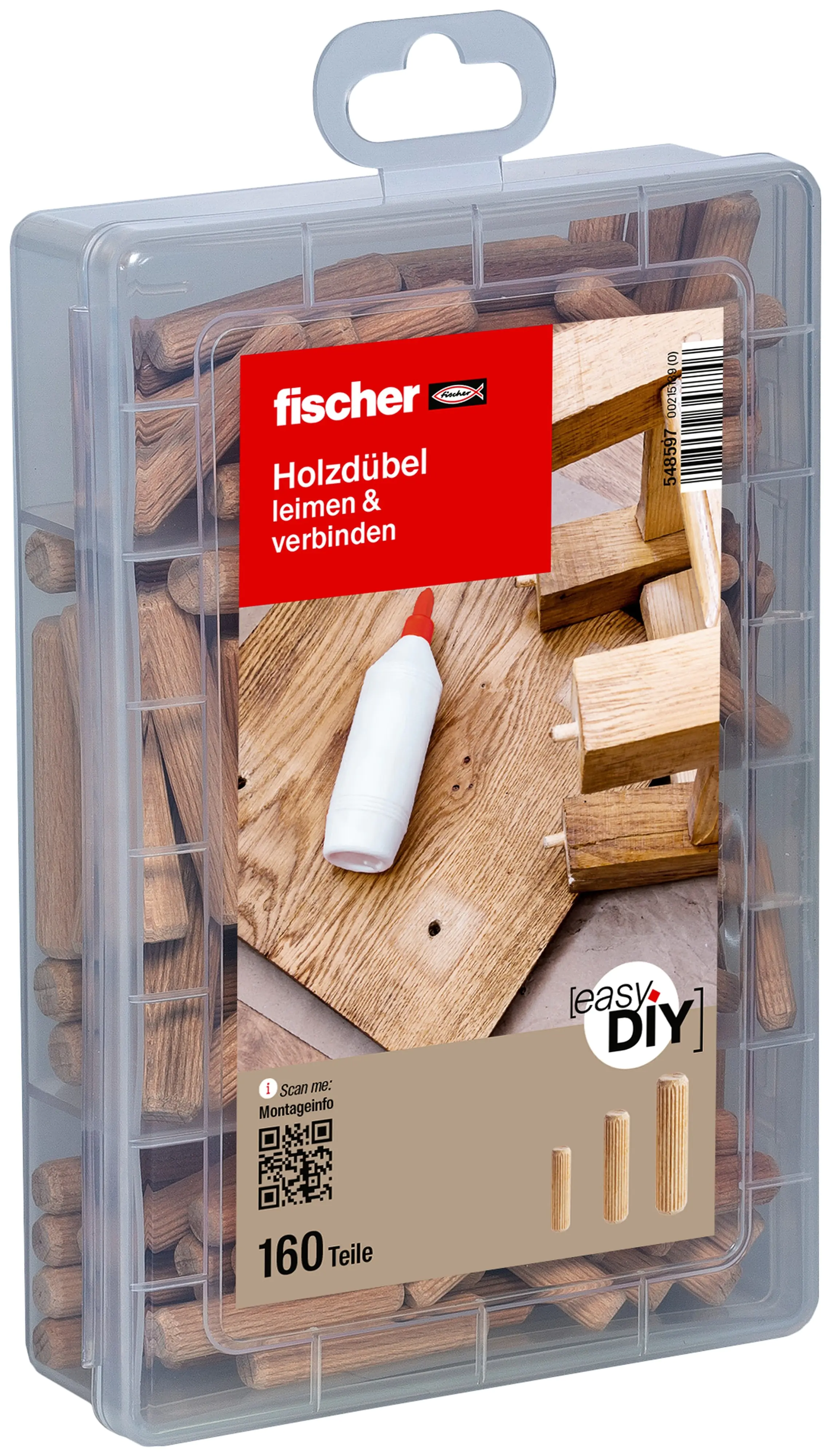 Fischer Holzdübel Sortimentskasten 6 x 30 mm / 8 x 40 mm / 10 x 50 mm