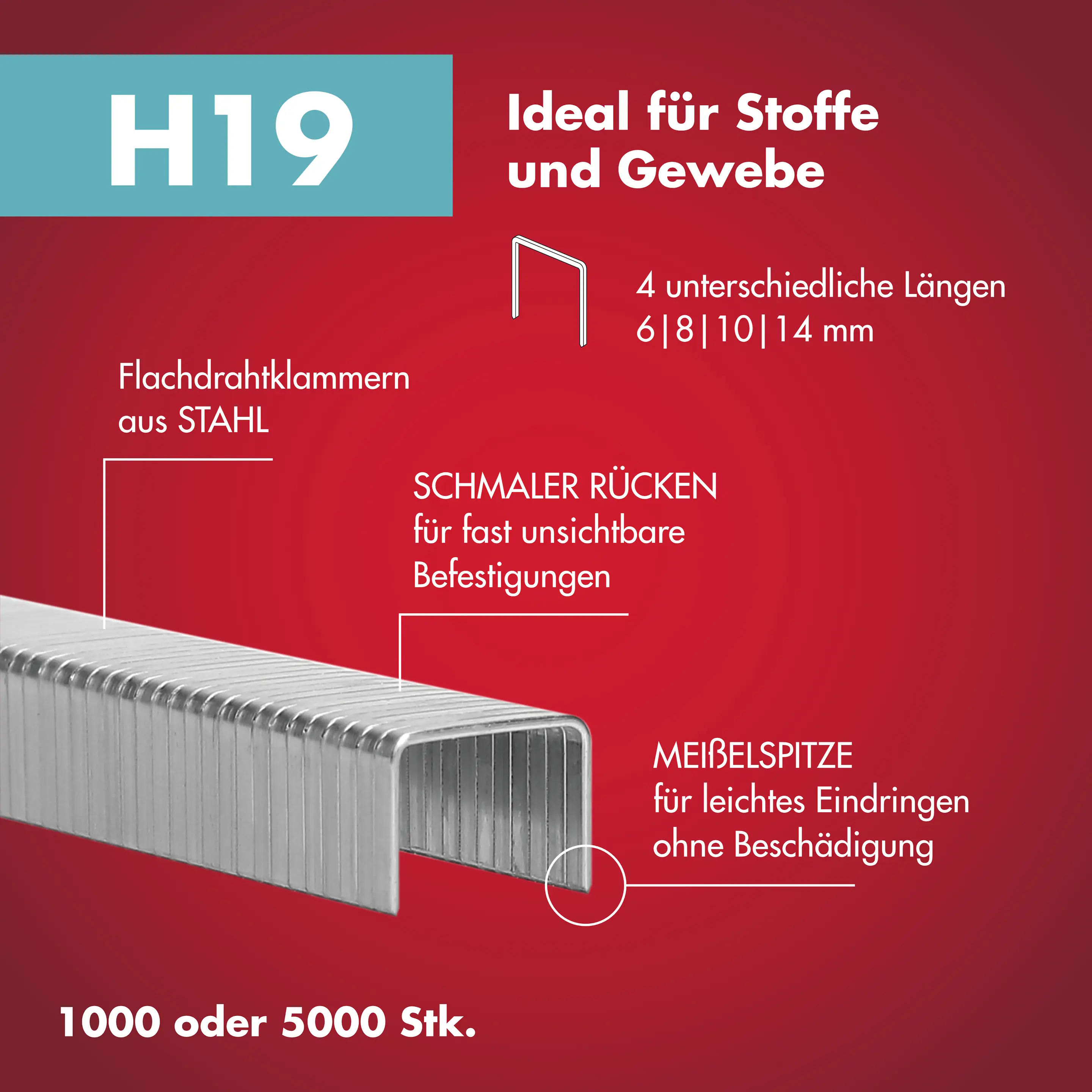 Arrow Tackerklammer Feindraht H19 8 mm Stoff & Gewebe 1000 Stück