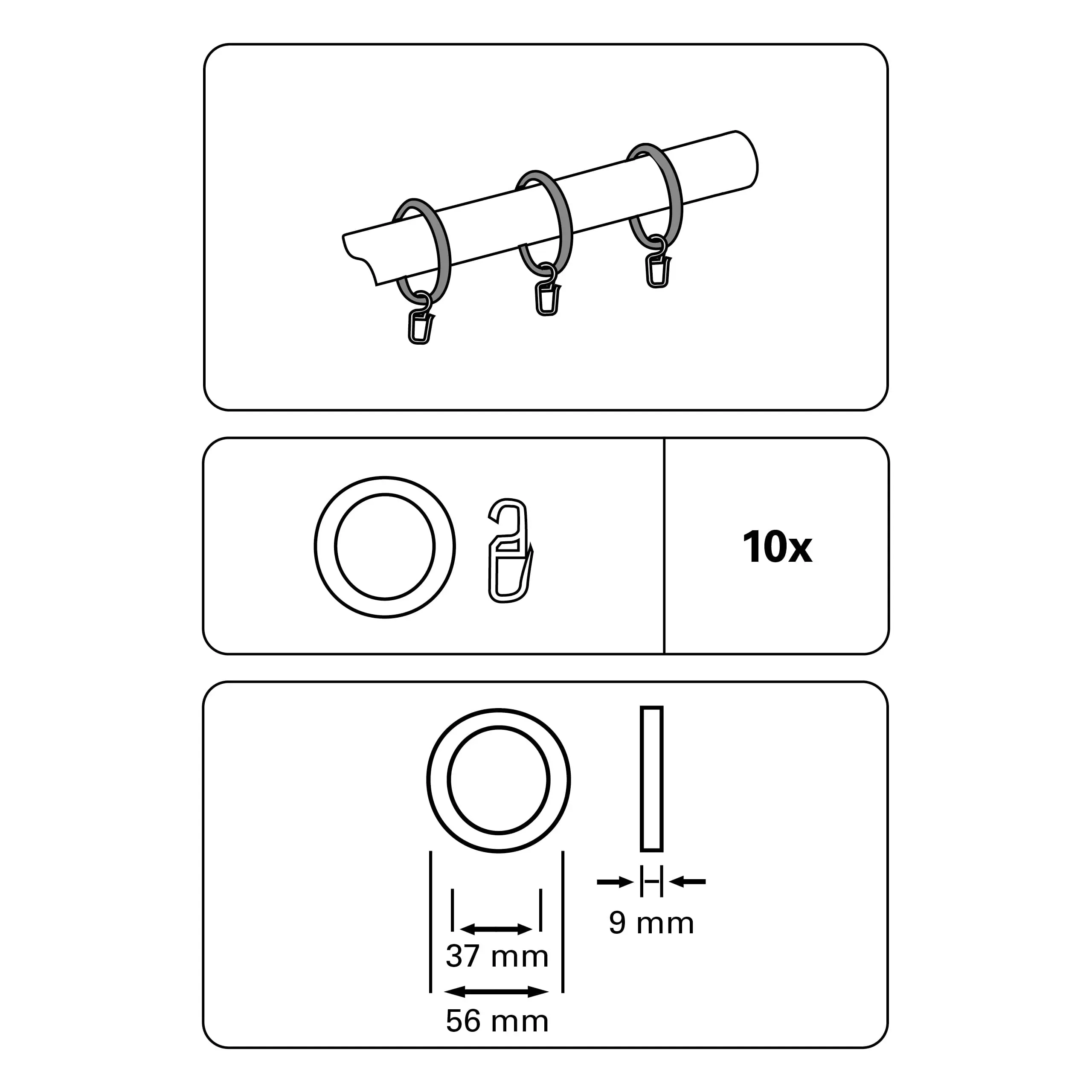 Gardinia Gardinenringe mit Faltenlegehaken für Ø 28 mm ahorn-optik - 10 Stück