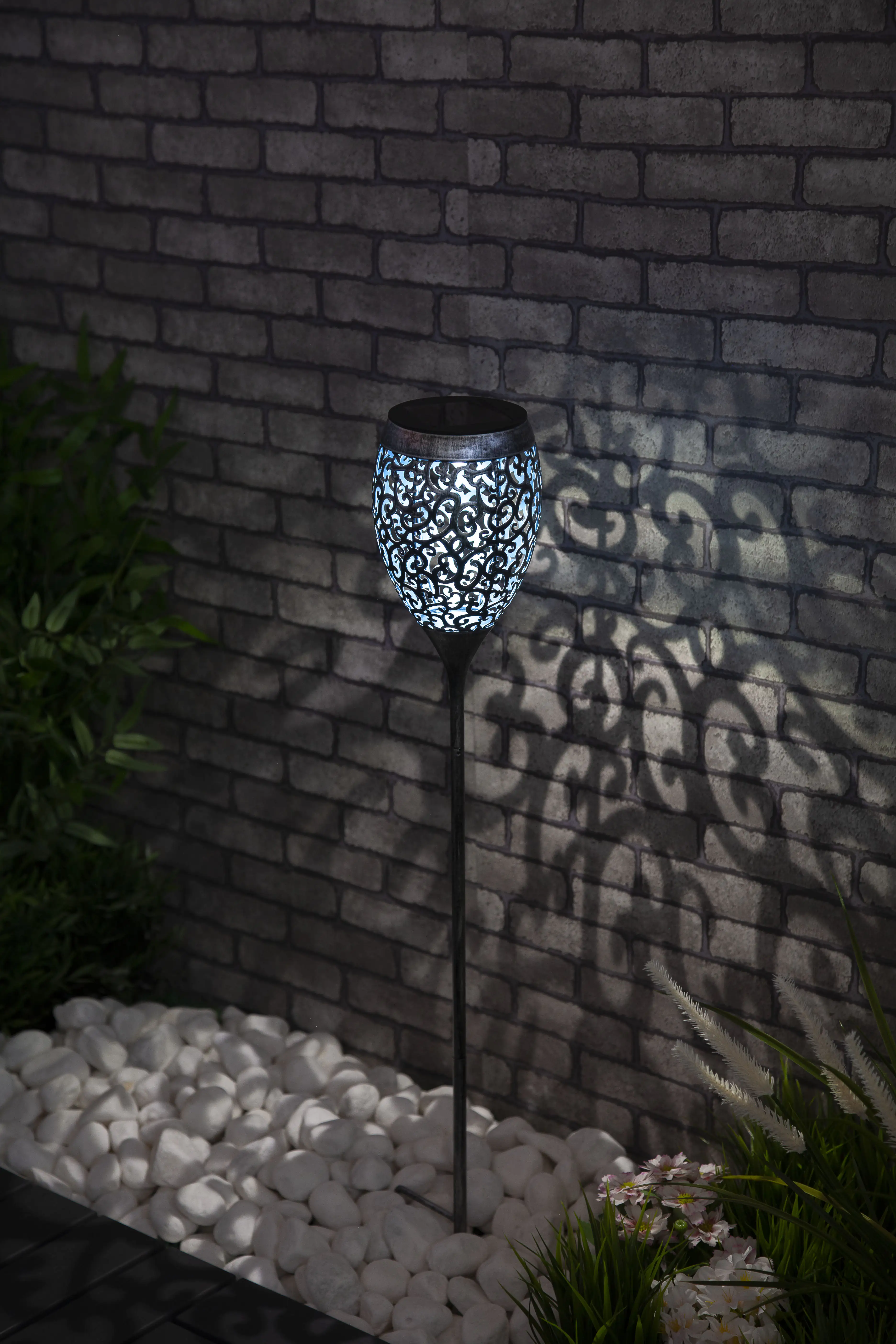 TrendLine LED Solarfackel Ornament 75,5 cm silber