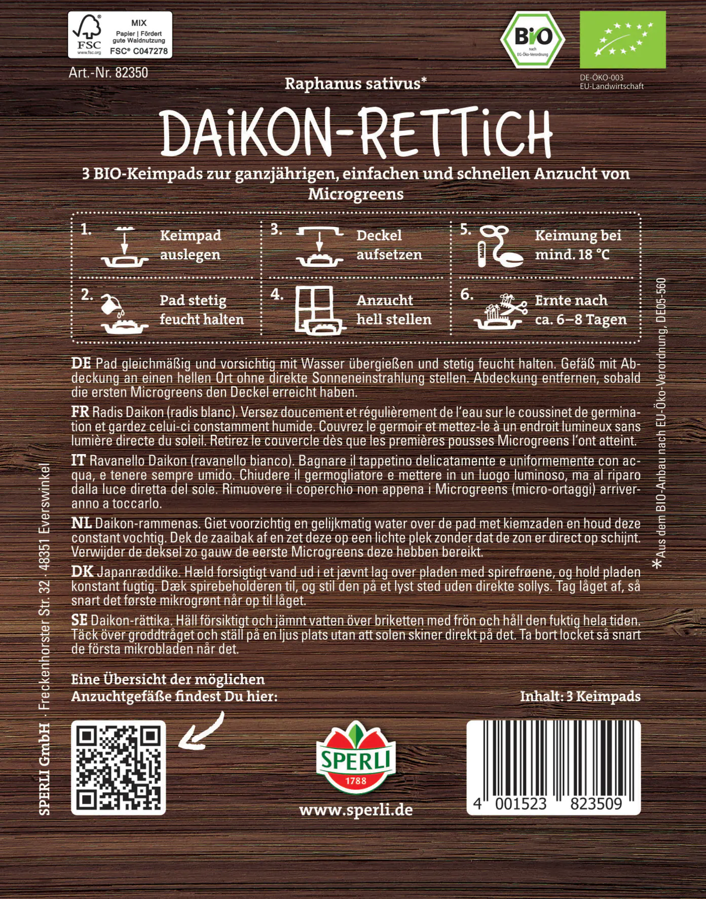 Sperli BIO Microgreen-Pads Daikon-Rettich