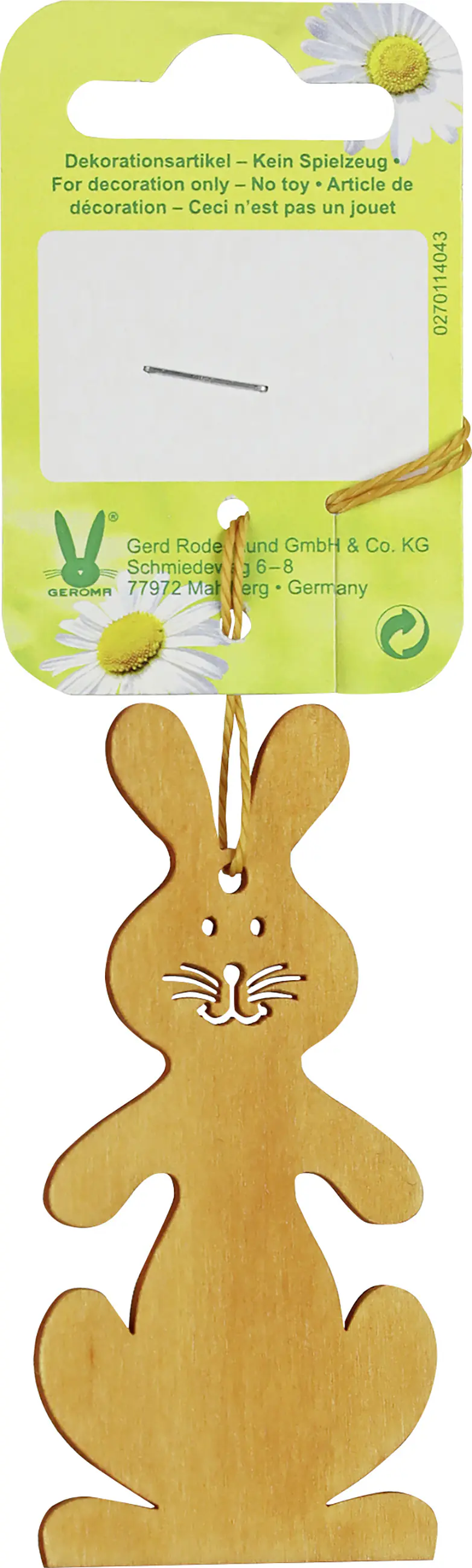 Dekohänger Hase Holz 8 x 4 cm orange