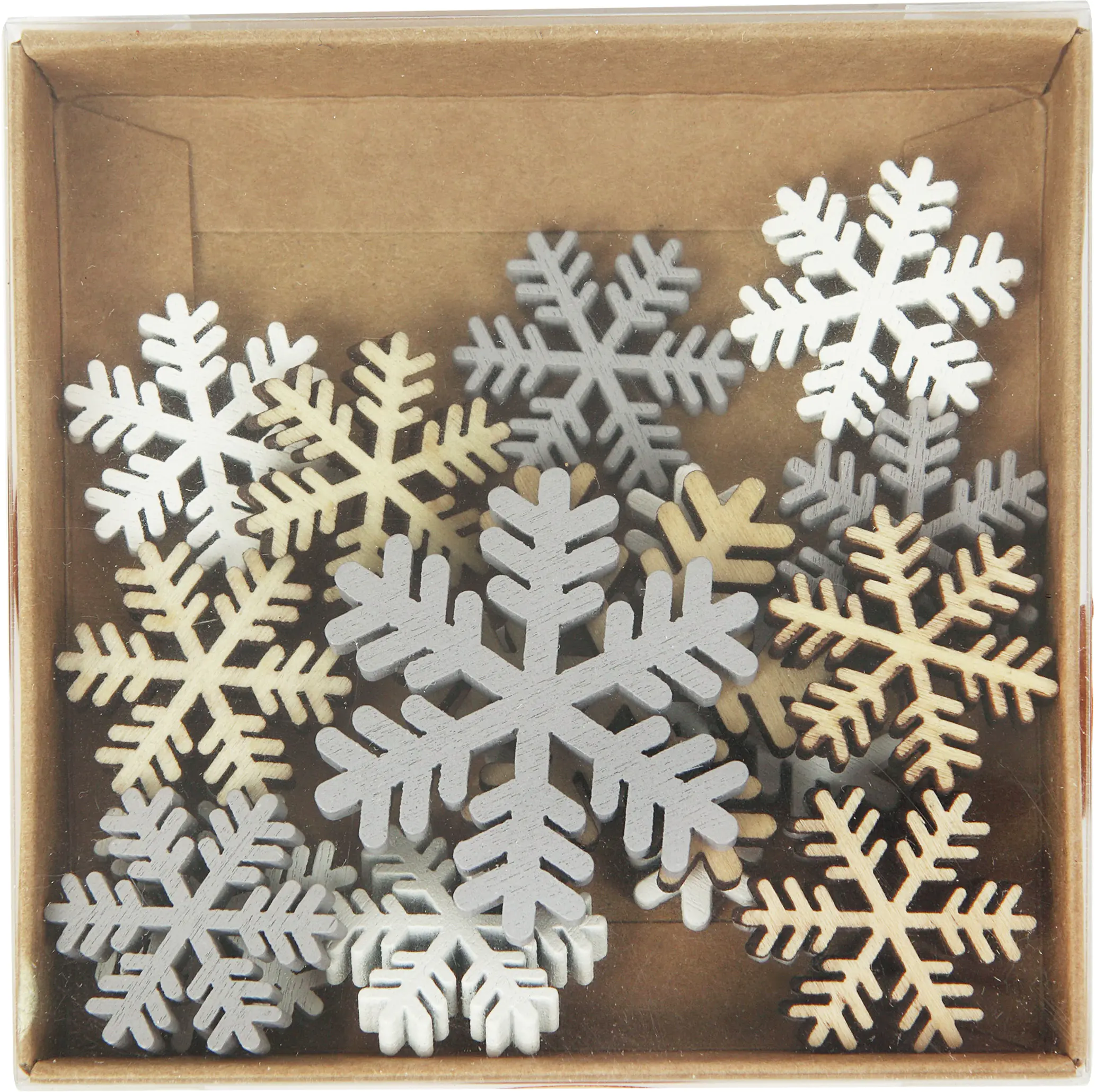 TrendLine Set aus 15 Holzschneeflocken 2,4 x 4 cm