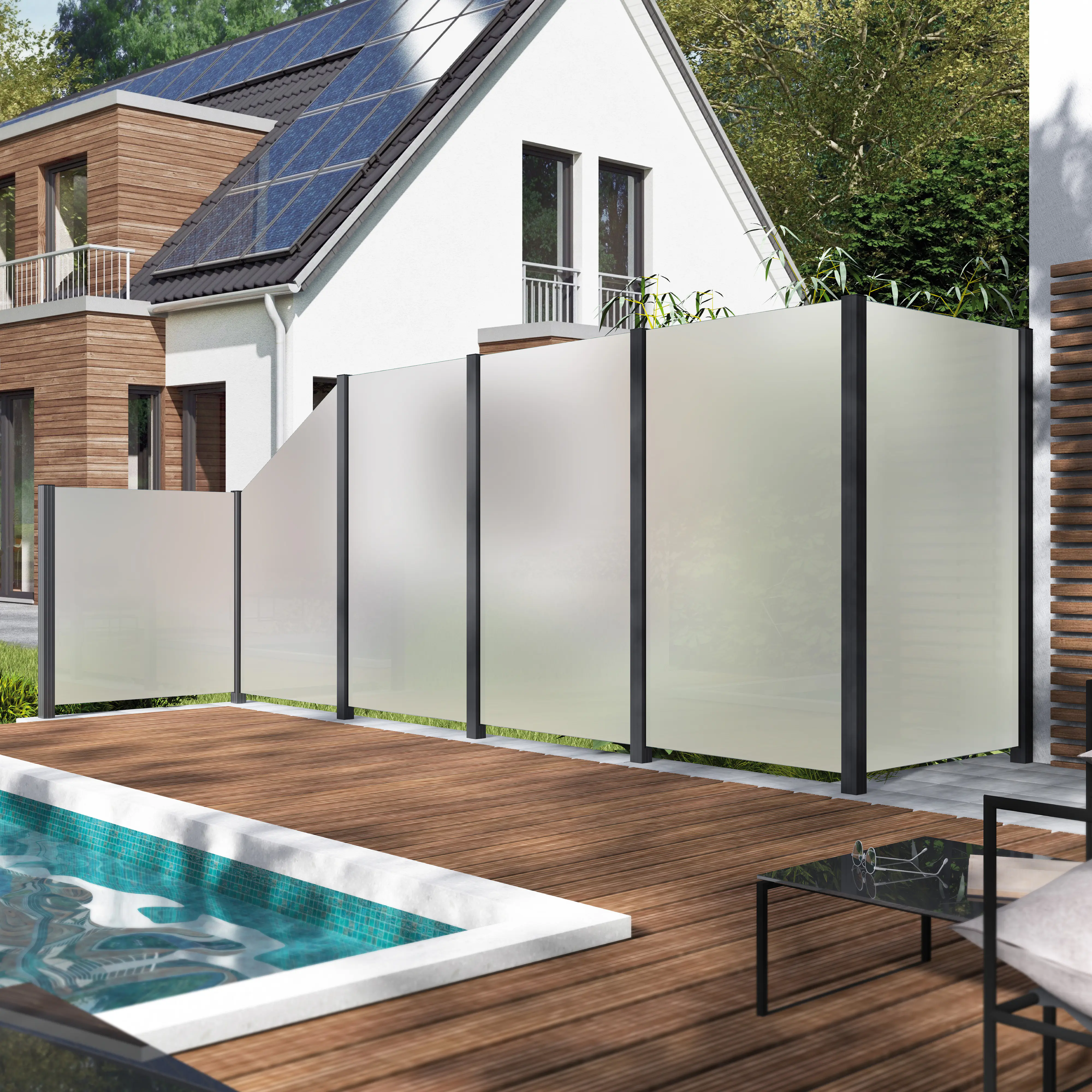 Ambiente Glaszaun Erweiterungsset Klarglas mit Siebdruck 187 x 107,2 cm anthrazit