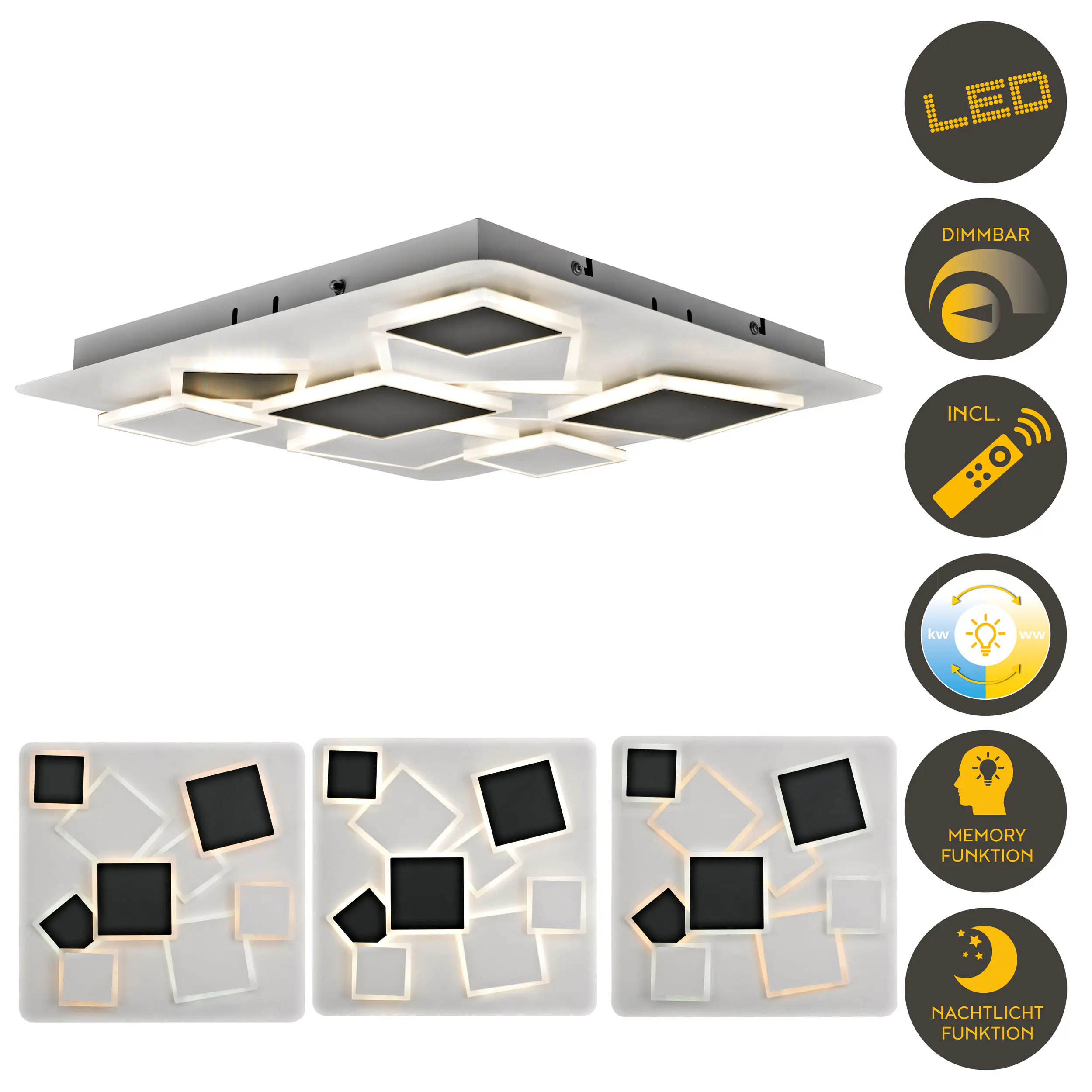 Light & More LED Deckenlampe Square 30W schwarz warmweiß-kaltweiß