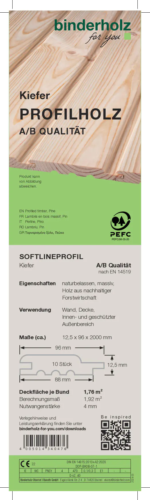 Profilholz Kiefer A B-Sortierung Softlineprofil 200 x 9,6 cm 12,5 mm Profilholz Kiefer A B-Sortierung Softlineprofil 200 x 9,6 cm 12,5 mm