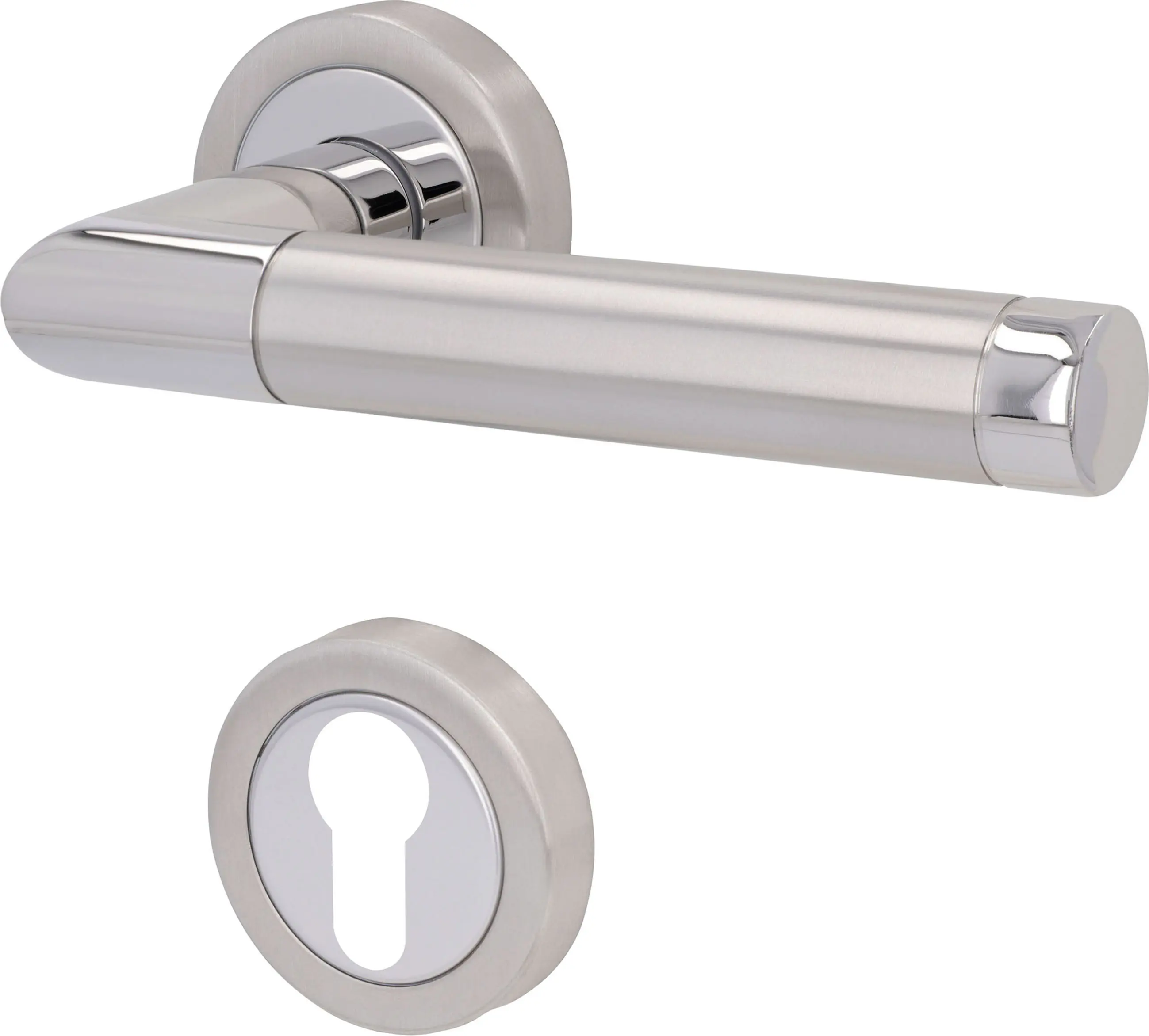 Südmetall Türgriff-Garnitur Rosette Fair V PZ Edelstahl poliert/satiniert silber Ø 52 mm