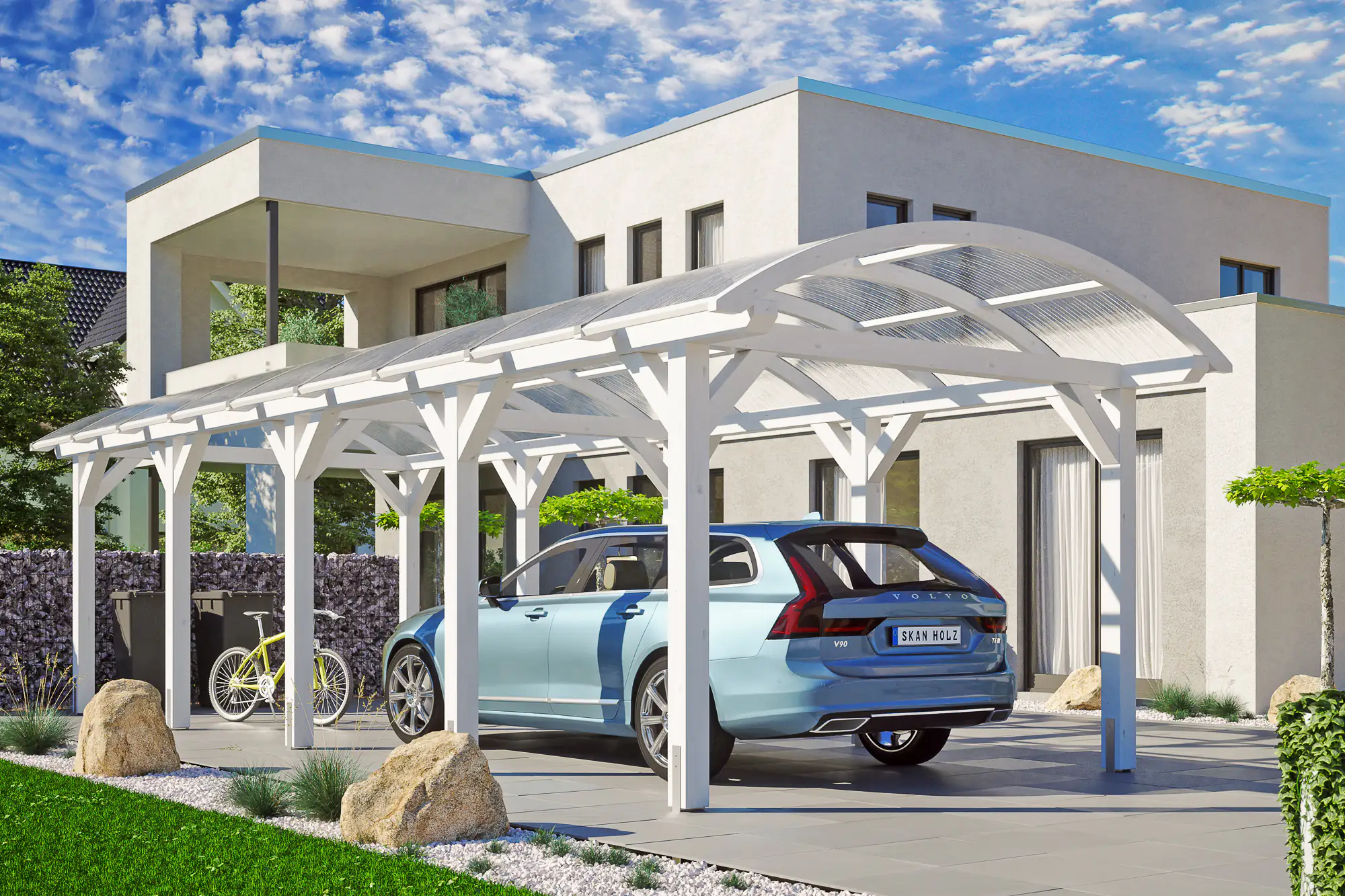 SKAN HOLZ Bogendach-Carport Franken 376 x 969 cm, lasiert in Weiß