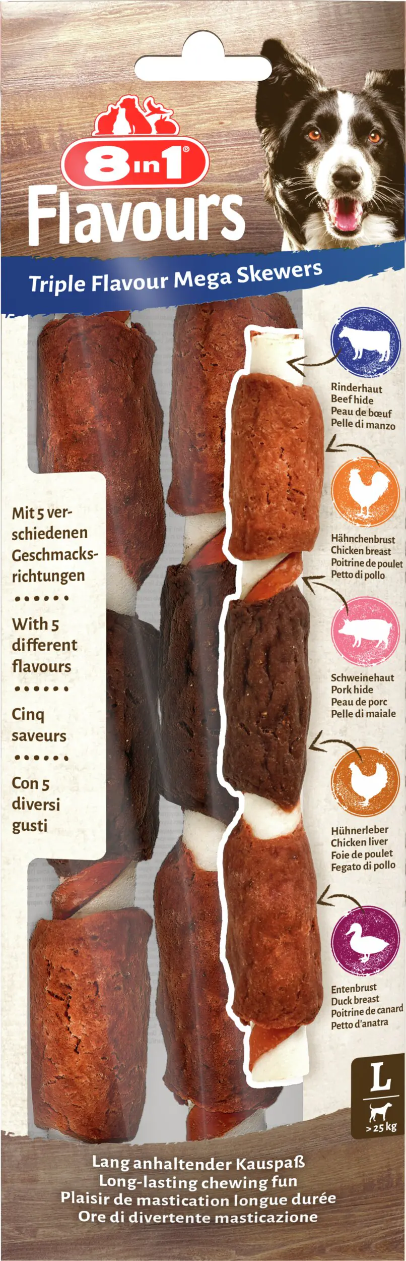 8in1 Hundeleckerli Triple Flavour Mega Skewers 80 g